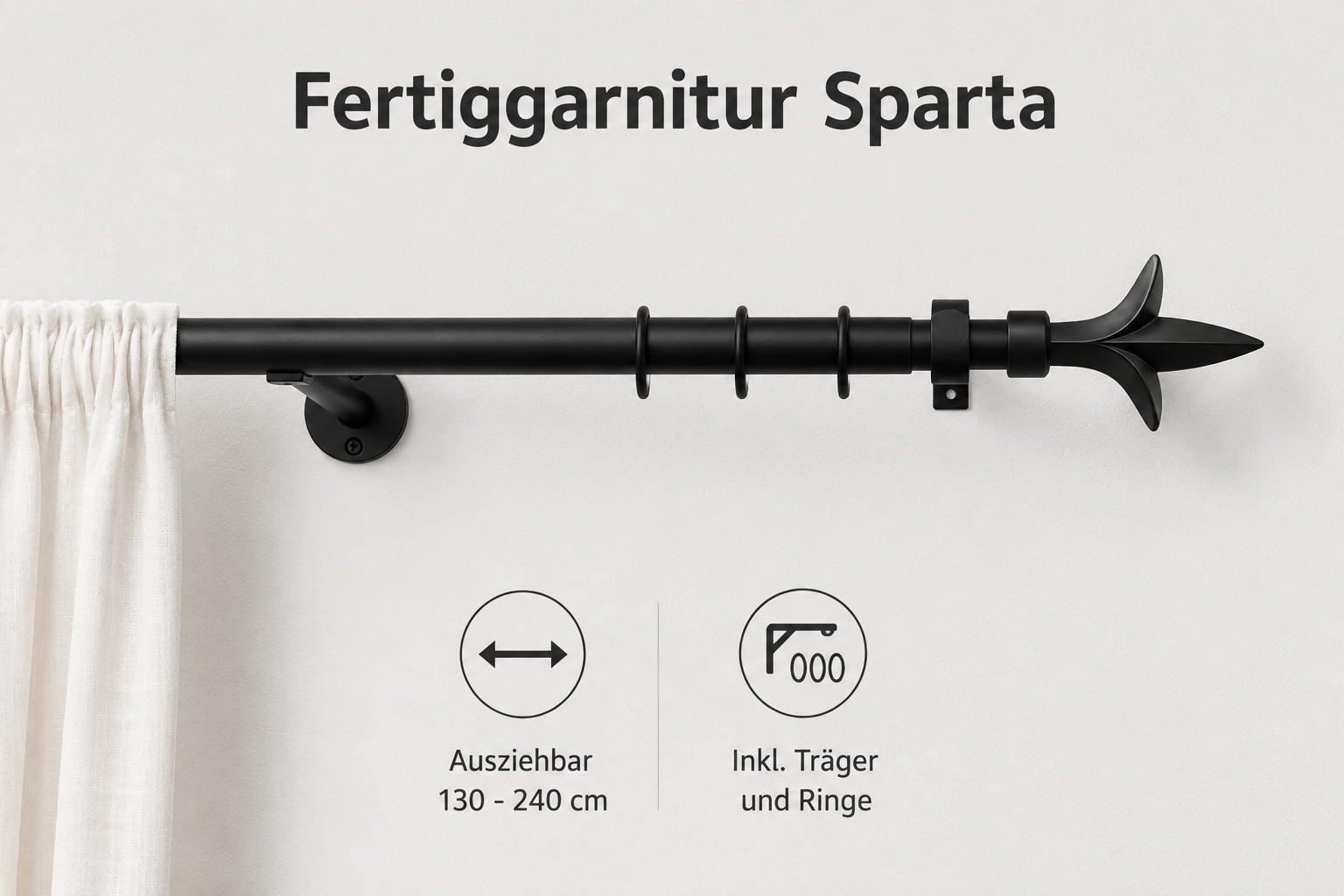 ourdeco® Fertiggarnitur | ausziehbar 130-240 cm | Ø 16 mm |verschiedene Modelle | verschiedene Farben
