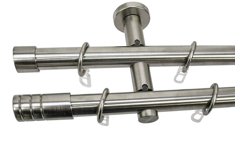 Gardinia Gardinenstangen Set Zylinder 2-Lauf Ø 20 mm Edelstahl-Optik, verschiedene Längen, Metall