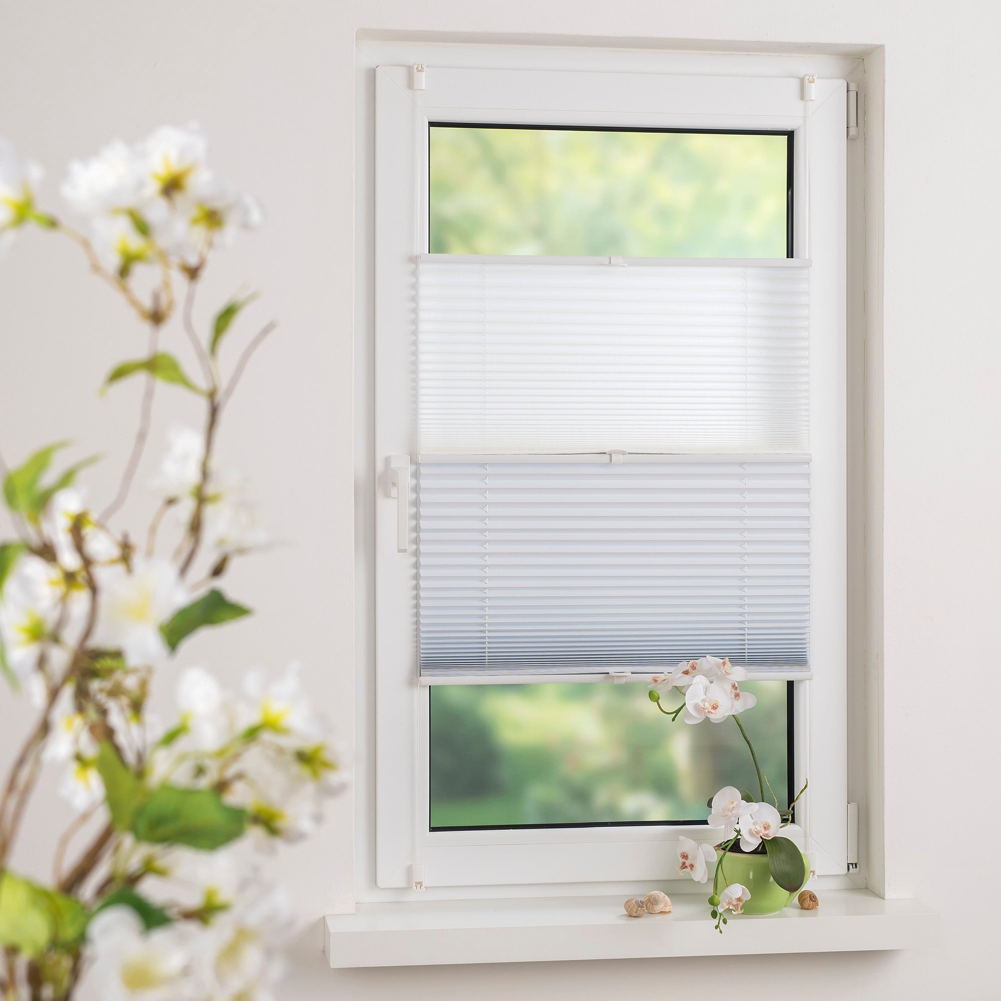 GARDINIA Easyfix Day and Night Plissee, Montage ohne Bohren mit Klemmträgern, Weiß, verschiedene Größen