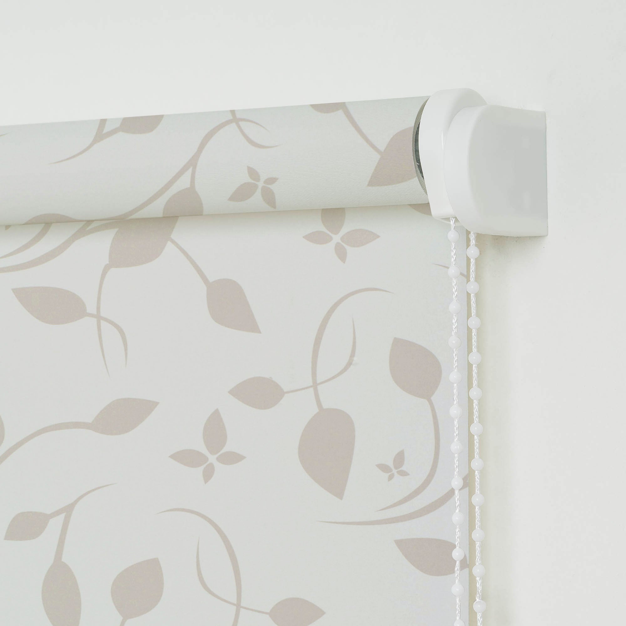 ourdeco® Seitenzugrollo Dekor | lichtdurchlässig | Druck Blätter , Ranke weiß/taupe, Ornament Ivory & Graphite