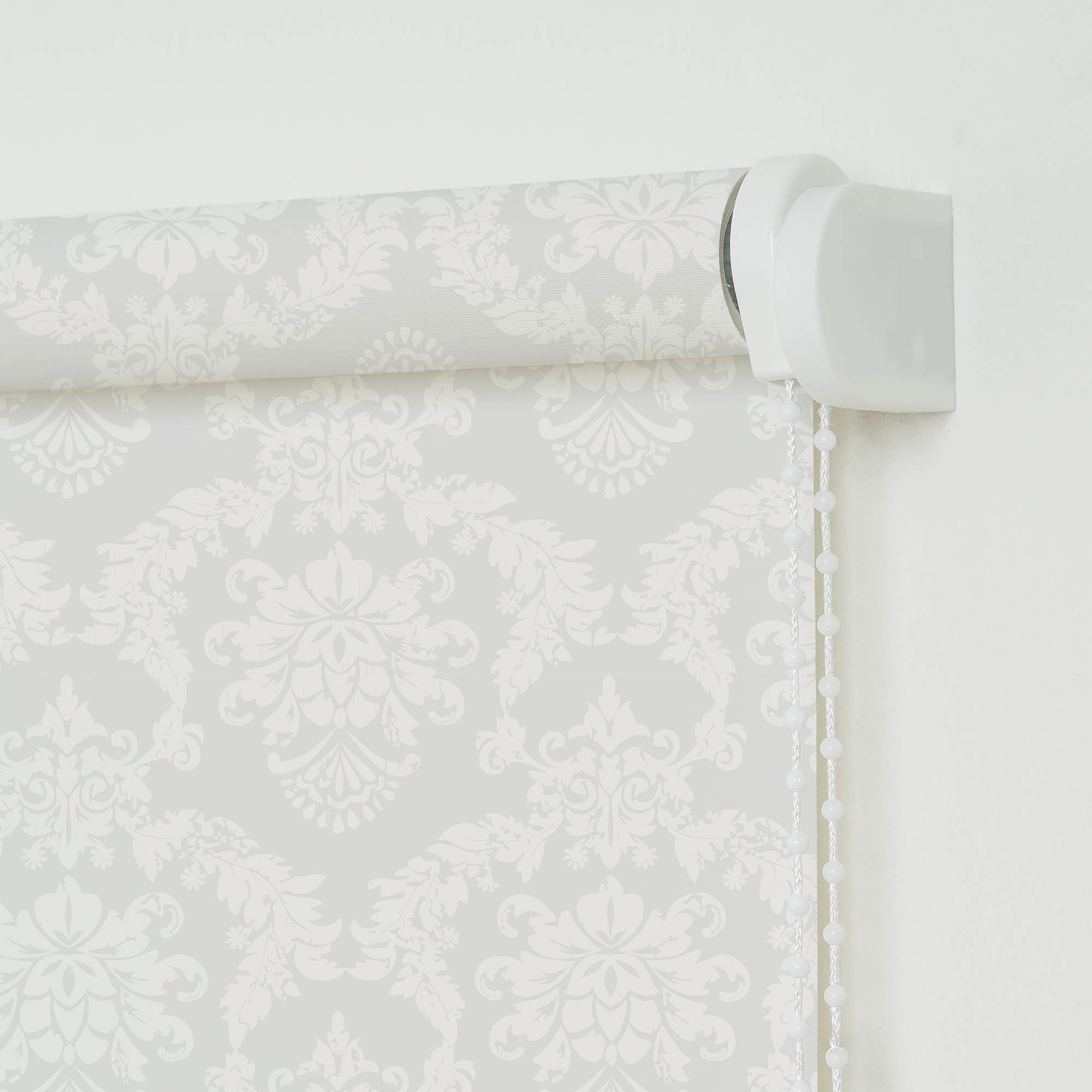 ourdeco® Seitenzugrollo Dekor | lichtdurchlässig | Druck Blätter , Ranke weiß/taupe, Ornament Ivory & Graphite