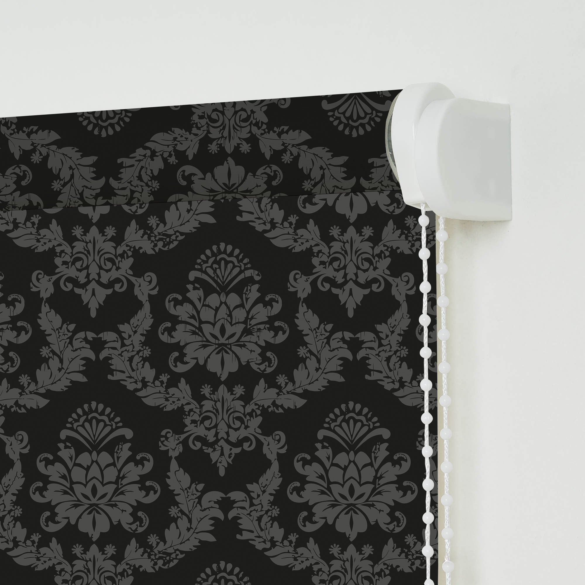 ourdeco® Seitenzugrollo Dekor | lichtdurchlässig | Druck Blätter , Ranke weiß/taupe, Ornament Ivory & Graphite