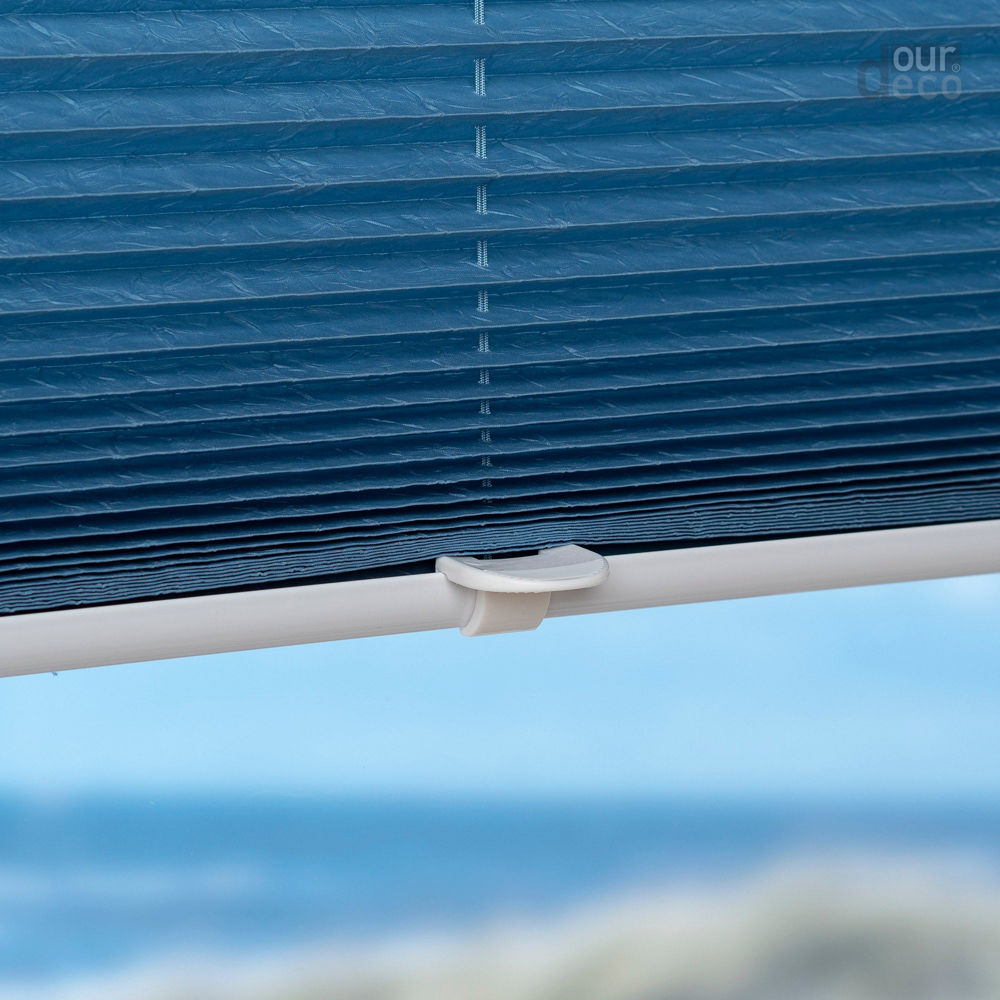 ourdeco® Klemmfix-Plissee | ohne Bohren | Jeansblue, Lachs