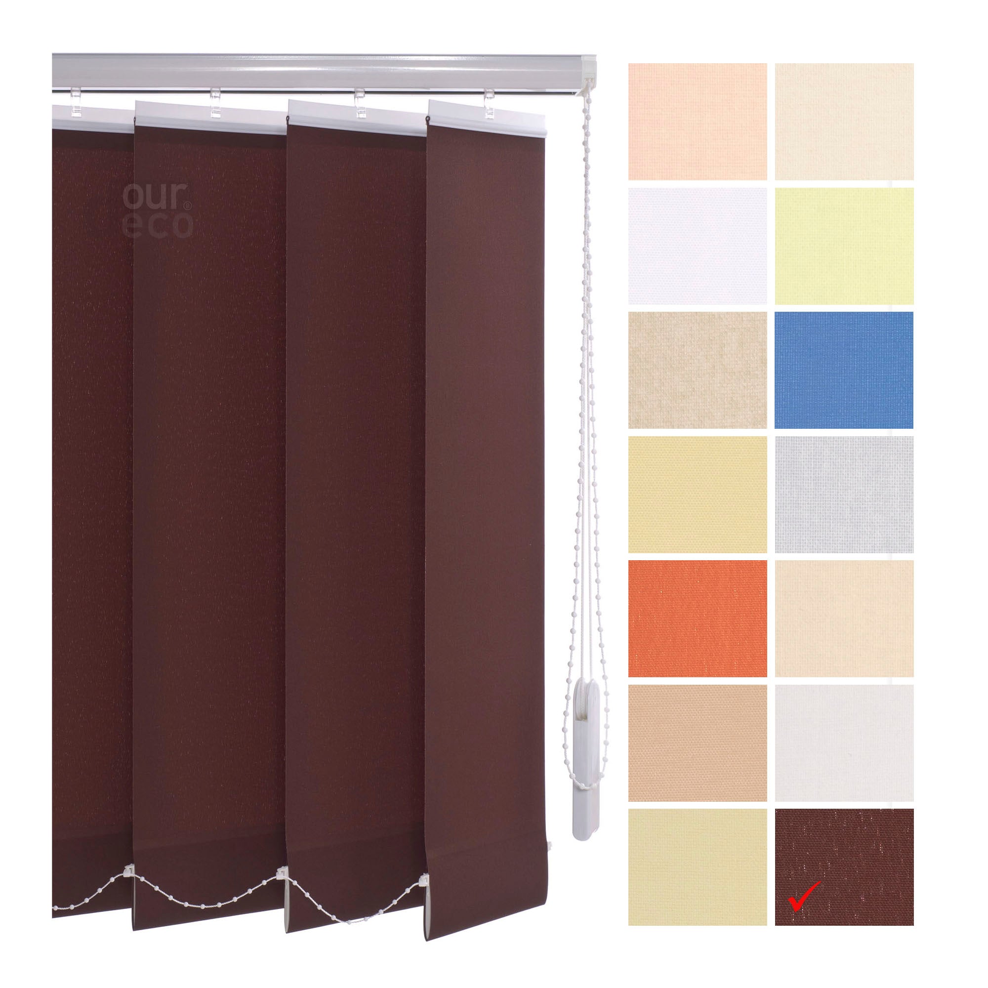 ourdeco® Komplett-Vertikalanlage, Lammellenbreite 127 mm, Länge 180 cm - kürzbar, viele Farben und Breiten