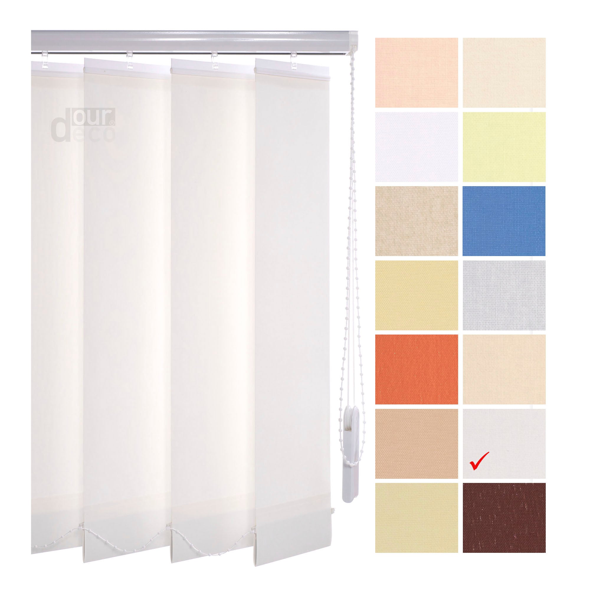 ourdeco® Komplett-Vertikalanlage, Lammellenbreite 127 mm, Länge 180 cm - kürzbar, viele Farben und Breiten
