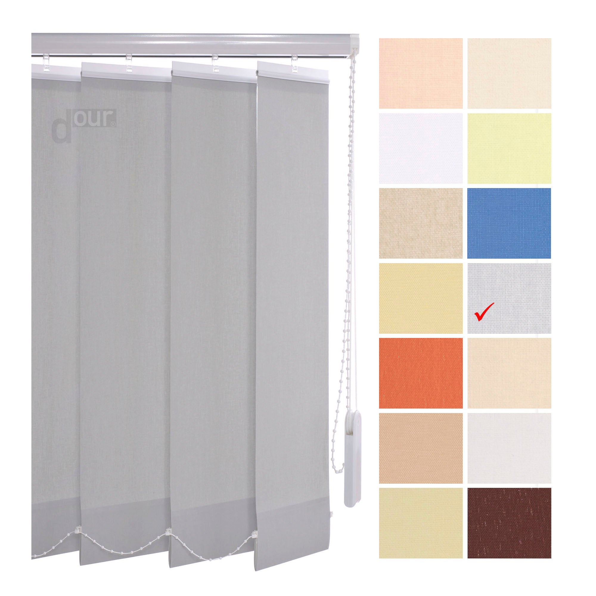 ourdeco® Komplett-Vertikalanlage, Lammellenbreite 127 mm, Länge 180 cm - kürzbar, viele Farben und Breiten