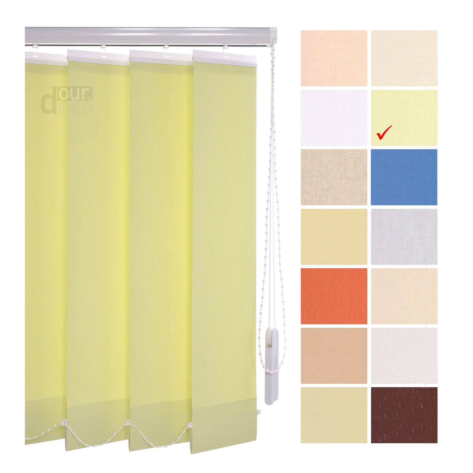 ourdeco® Komplett-Vertikalanlage, Lammellenbreite 127 mm, Länge 180 cm - kürzbar, viele Farben und Breiten
