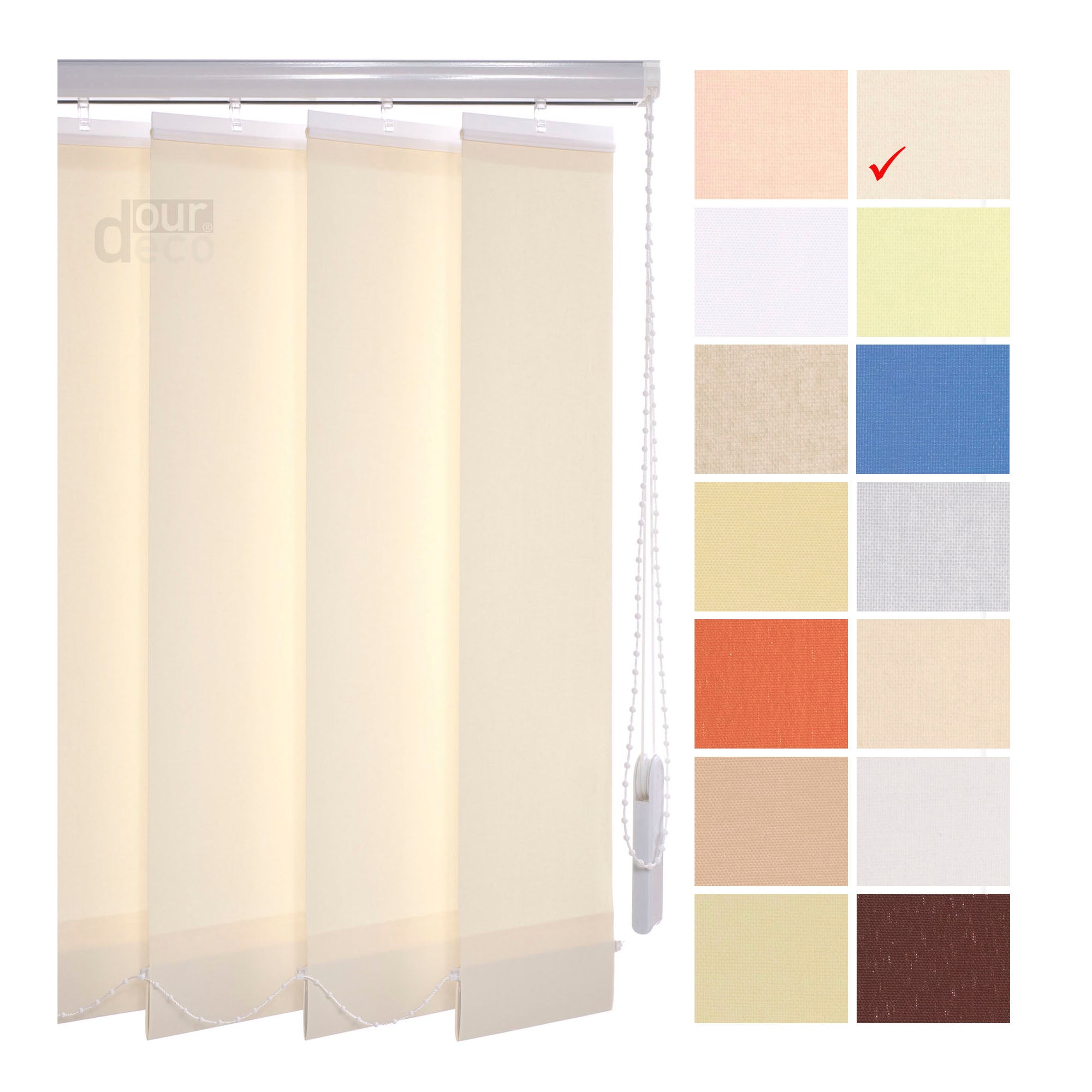 ourdeco® Komplett-Vertikalanlage, Lammellenbreite 127 mm, Länge 180 cm - kürzbar, viele Farben und Breiten