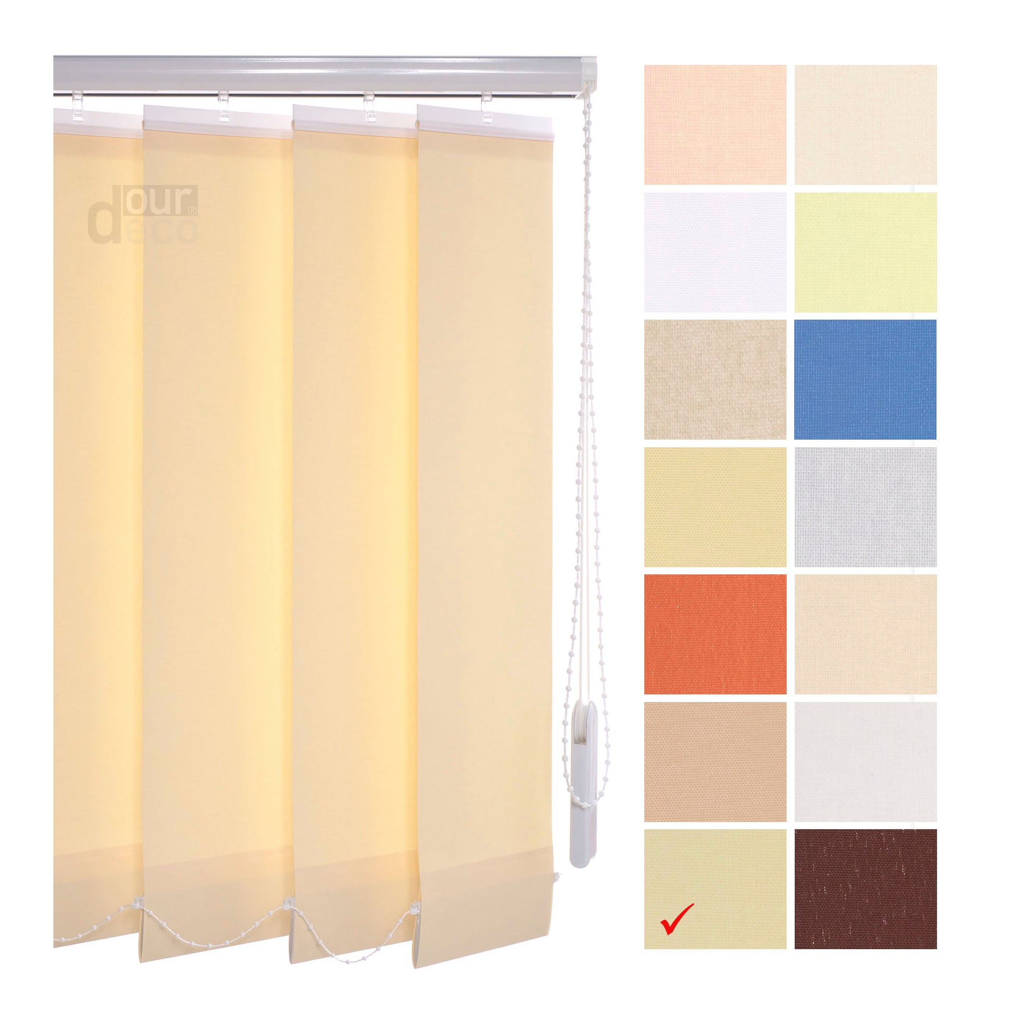 ourdeco® Komplett-Vertikalanlage, Lammellenbreite 127 mm, Länge 180 cm - kürzbar, viele Farben und Breiten