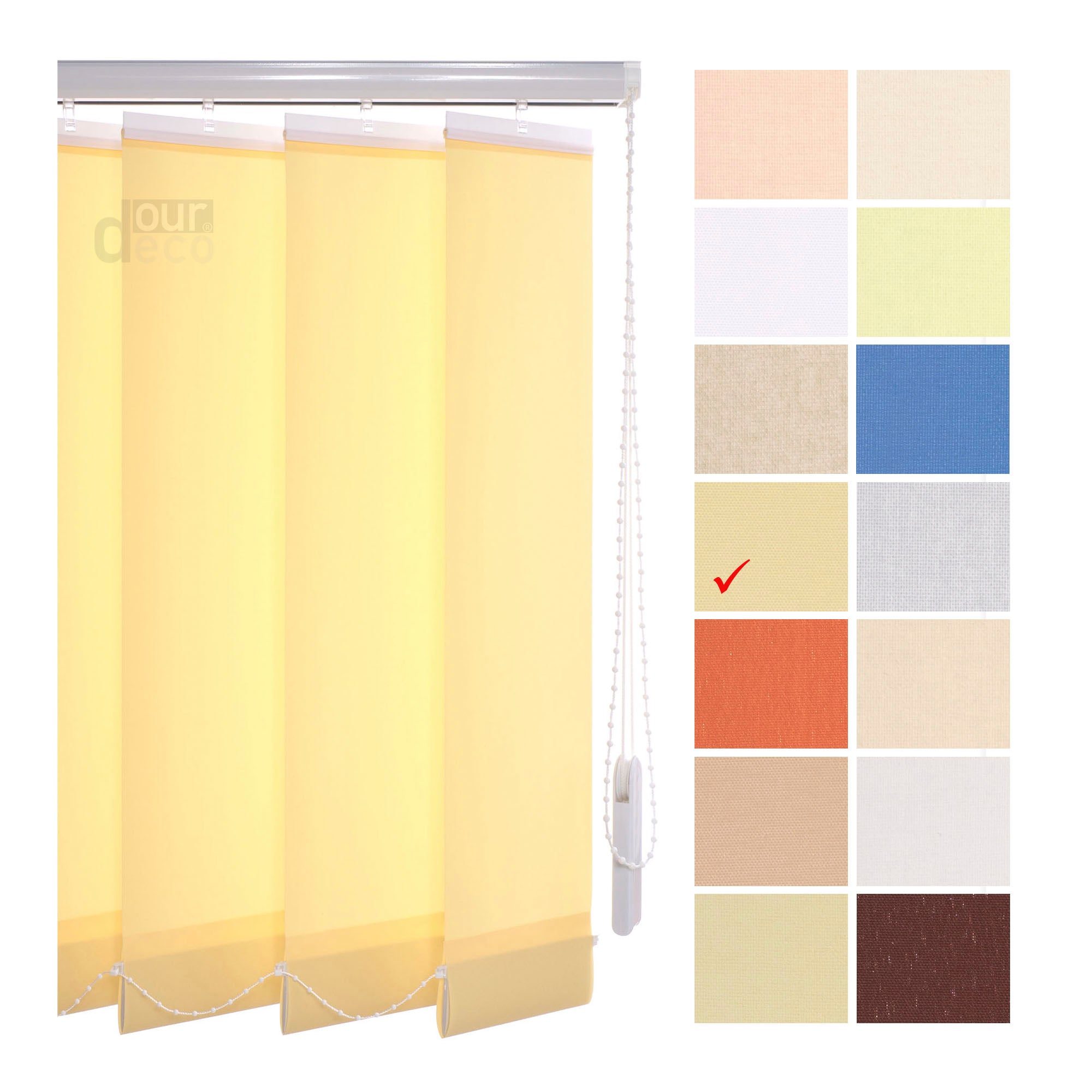 ourdeco® Komplett-Vertikalanlage, Lammellenbreite 127 mm, Länge 180 cm - kürzbar, viele Farben und Breiten