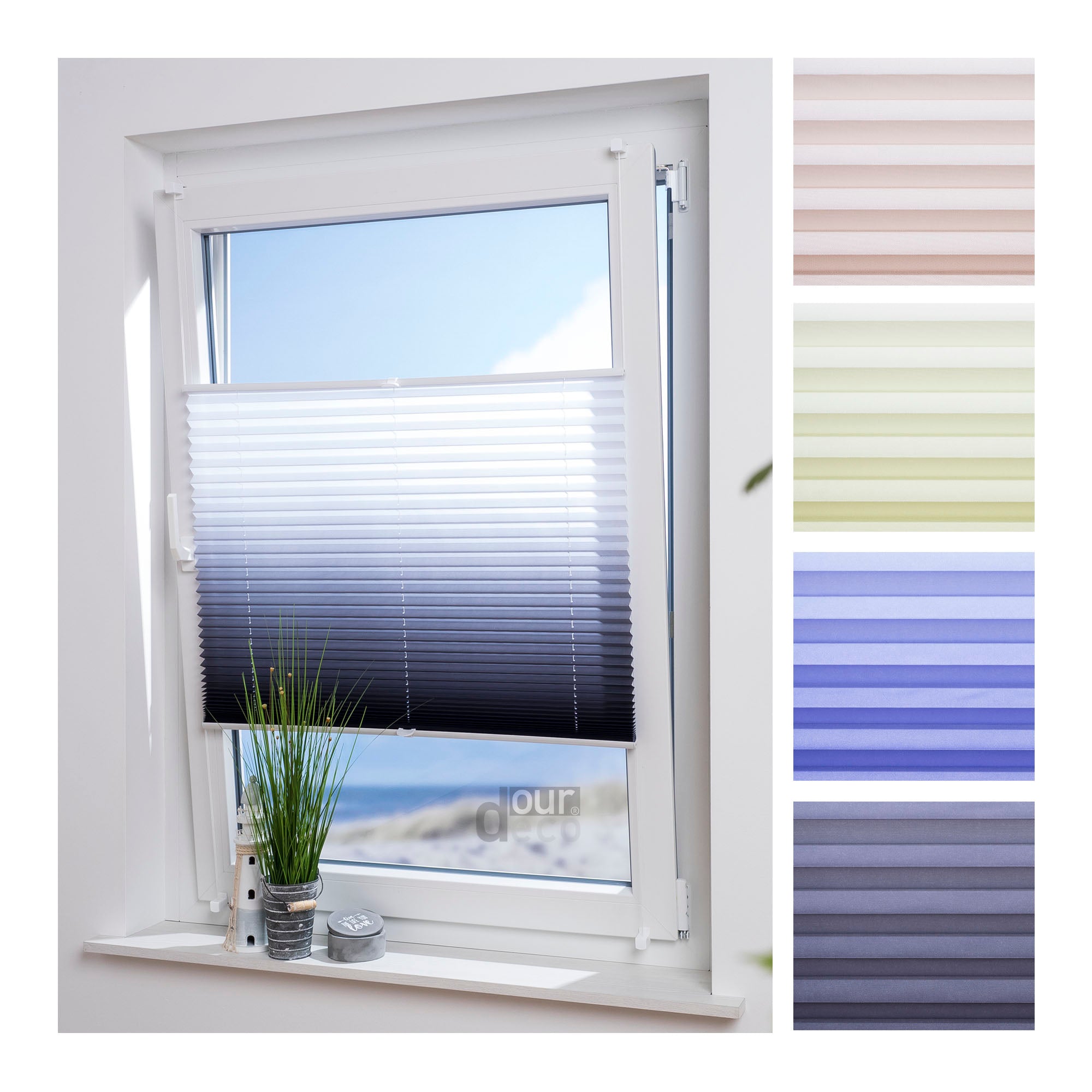 ourdeco® Klemmfix Plissee ohne Bohren Farbverlauf