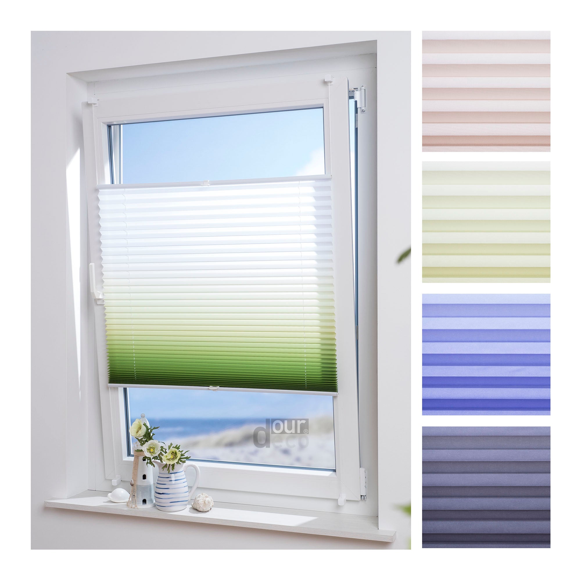 ourdeco® Klemmfix Plissee ohne Bohren Farbverlauf