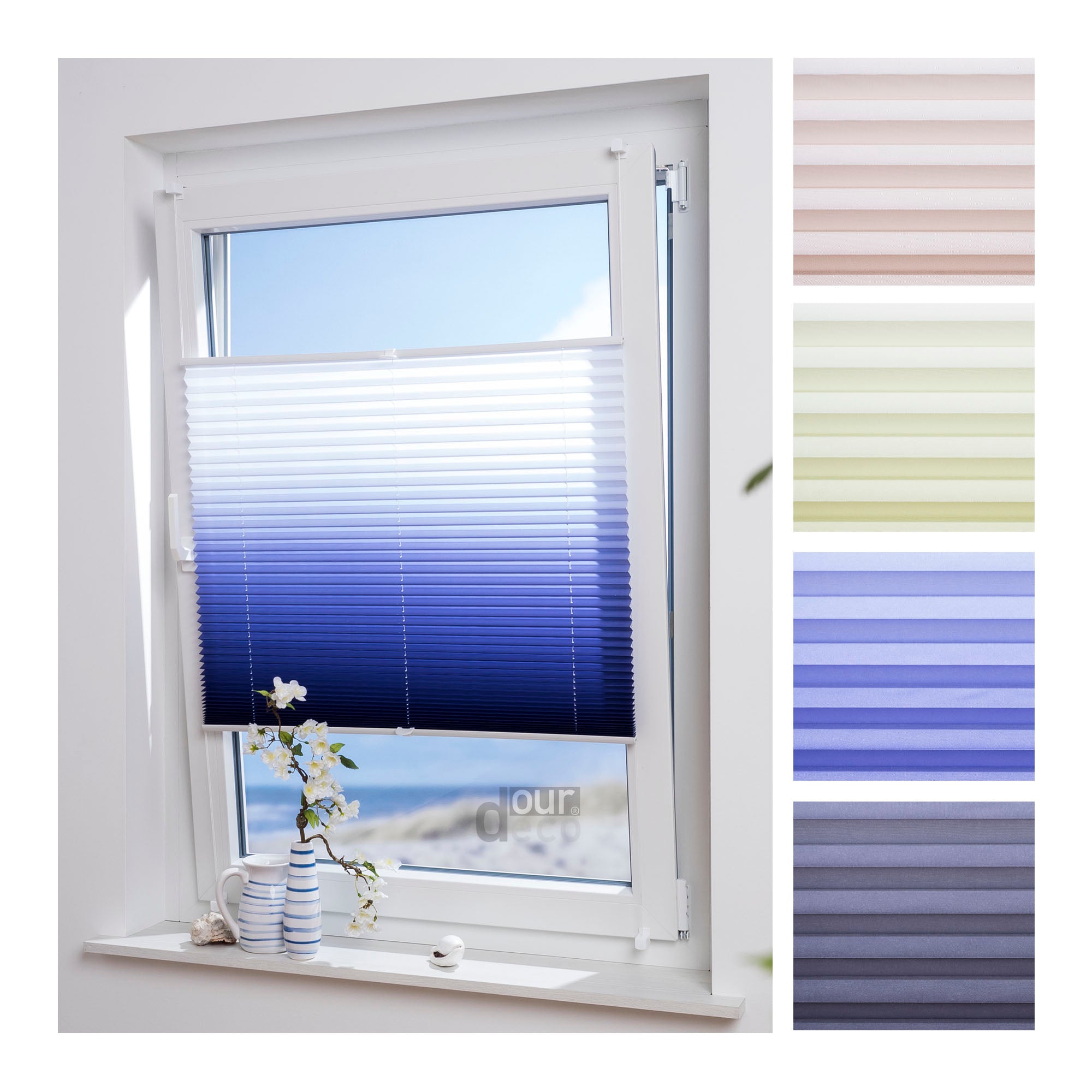 ourdeco® Klemmfix Plissee ohne Bohren Farbverlauf