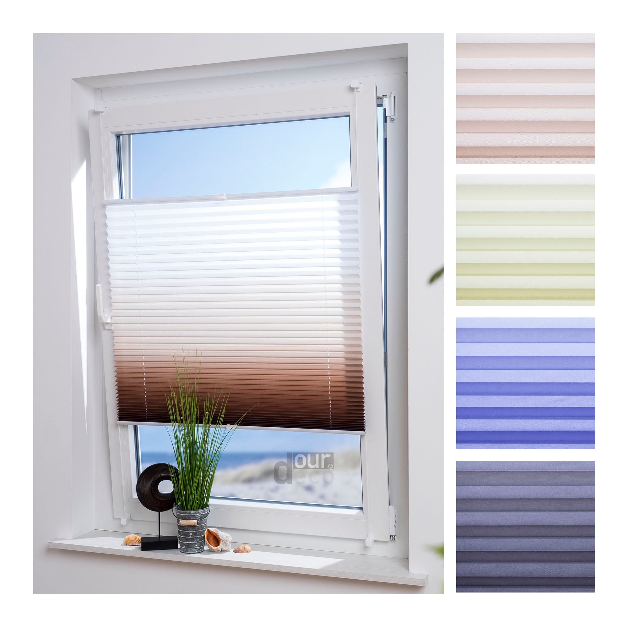 ourdeco® Klemmfix Plissee ohne Bohren Farbverlauf