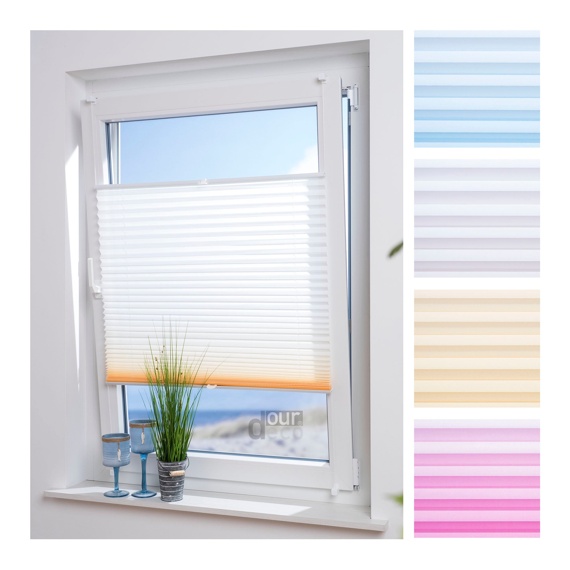 ourdeco® Klemmfix Plissee ohne Bohren Farbverlauf