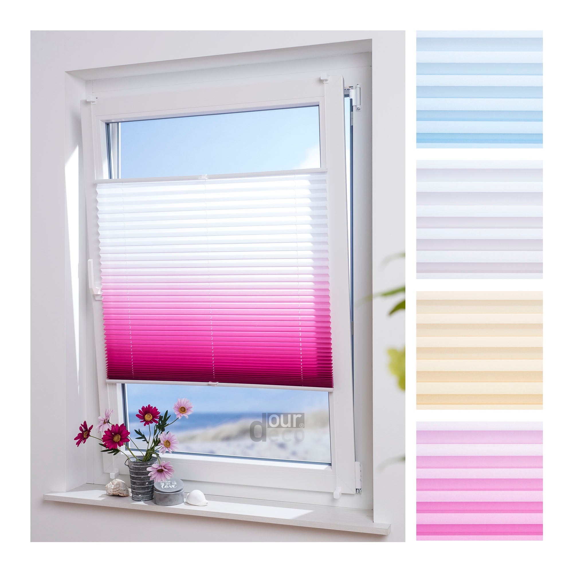 ourdeco® Klemmfix Plissee ohne Bohren Farbverlauf