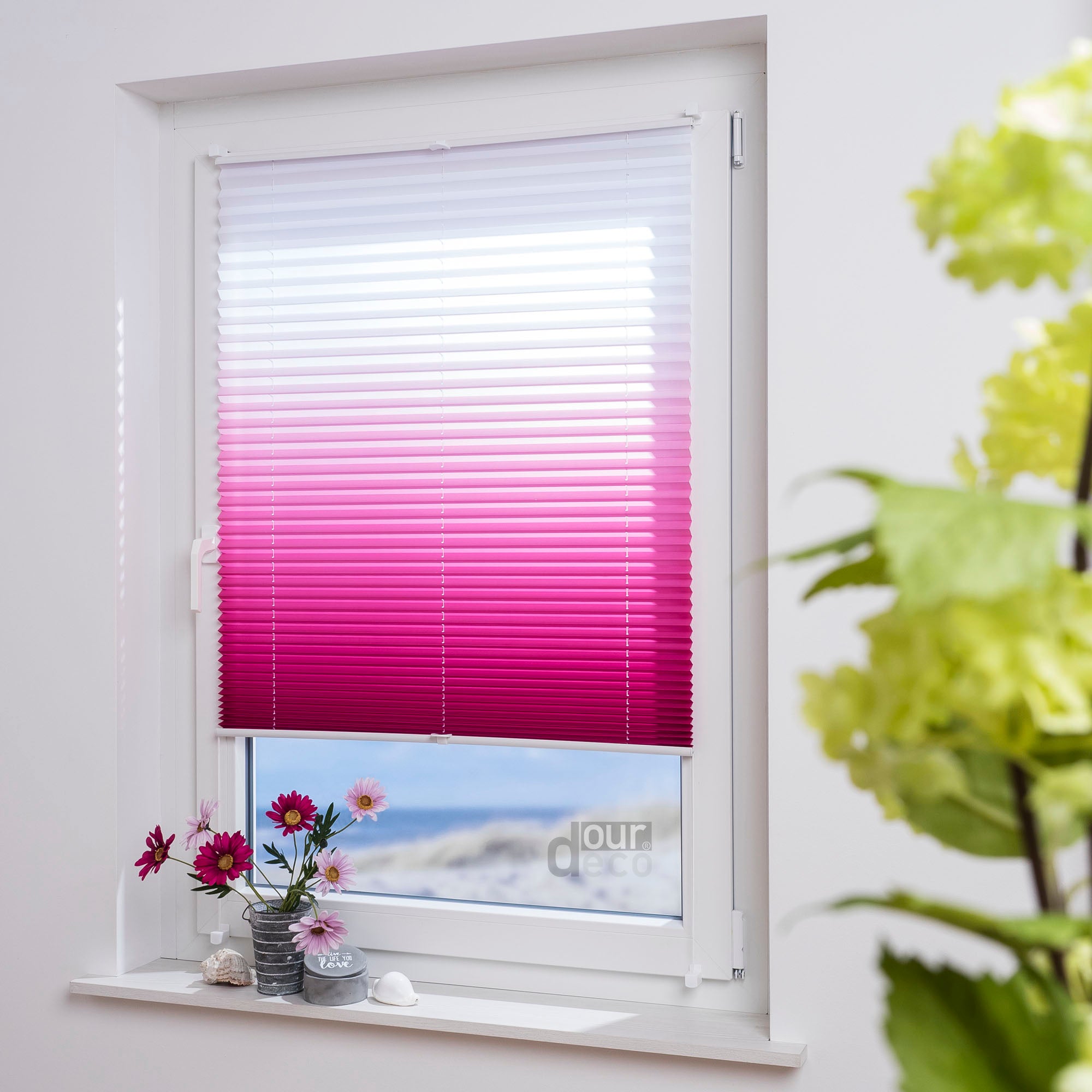 ourdeco® Klemmfix Plissee ohne Bohren Farbverlauf