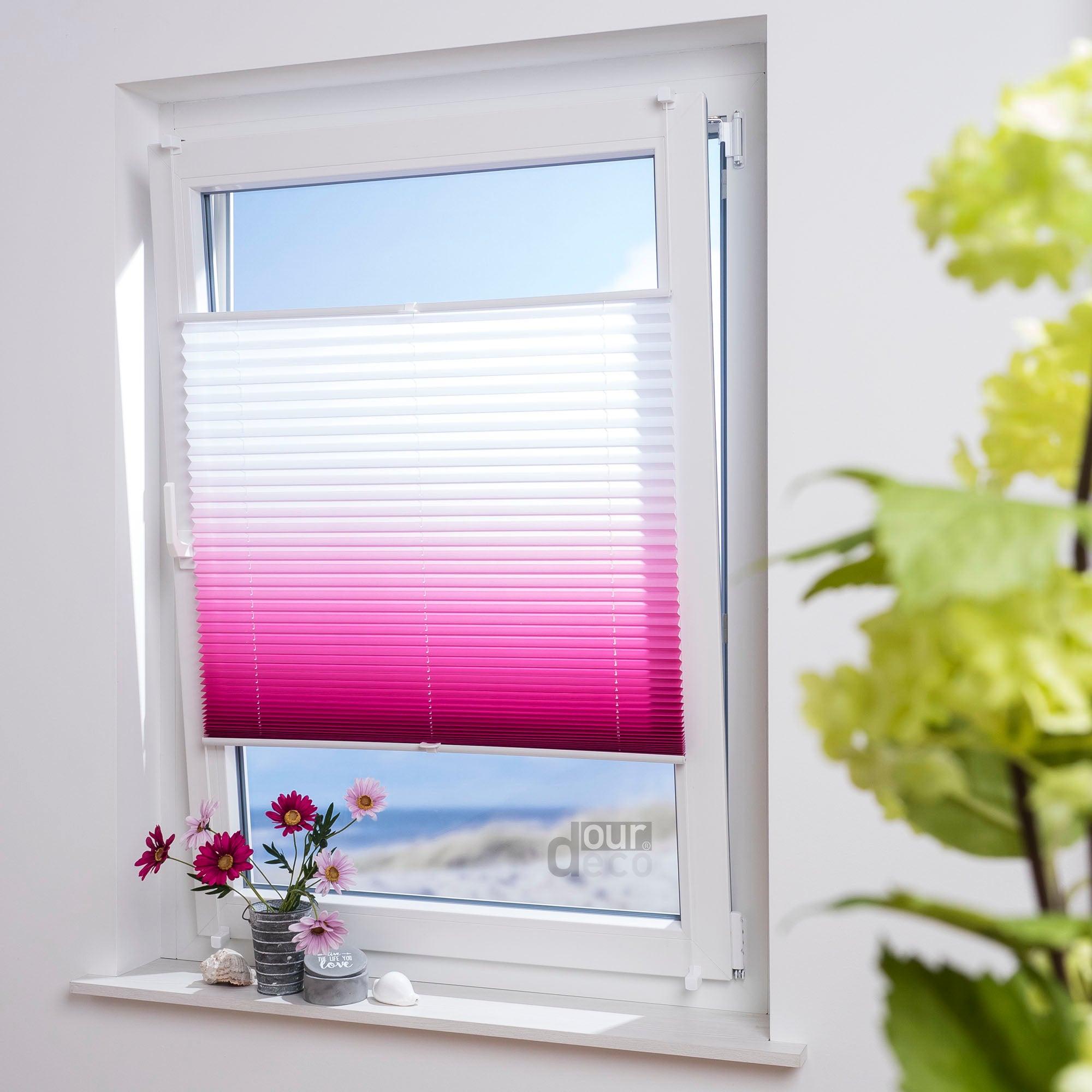 ourdeco® Klemmfix Plissee ohne Bohren Farbverlauf