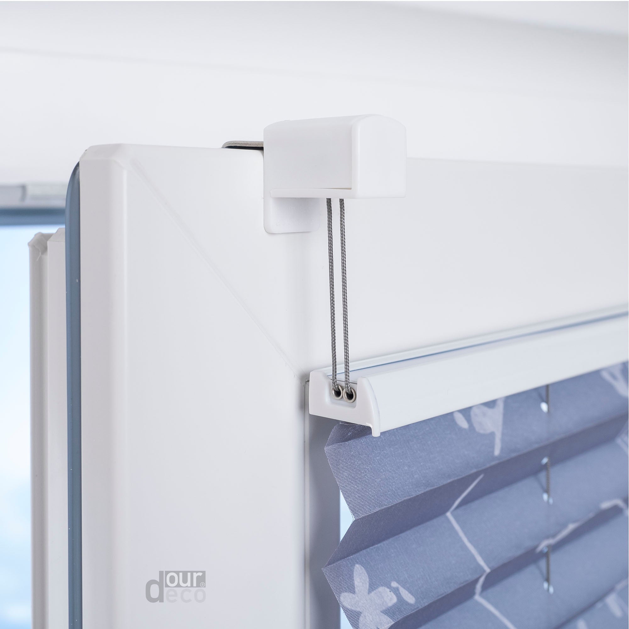 ourdeco® Klemmfix Plissee ohne Bohren für Fenster oder Türen Druckmotiv Ranke weiß | grau