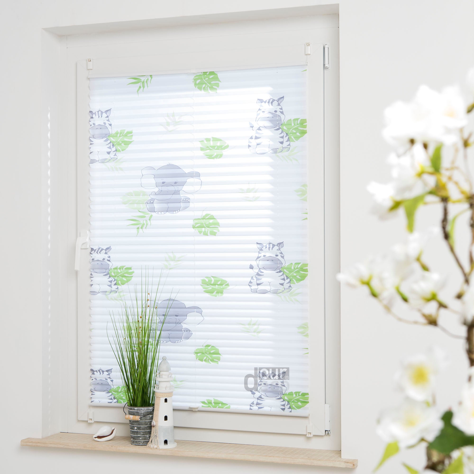 ourdeco® Kinder‑Plissee „Hanni und Luc“, weiß, lichtdurchlässig, einfache Klemmfix‑Montage ohne Bohren