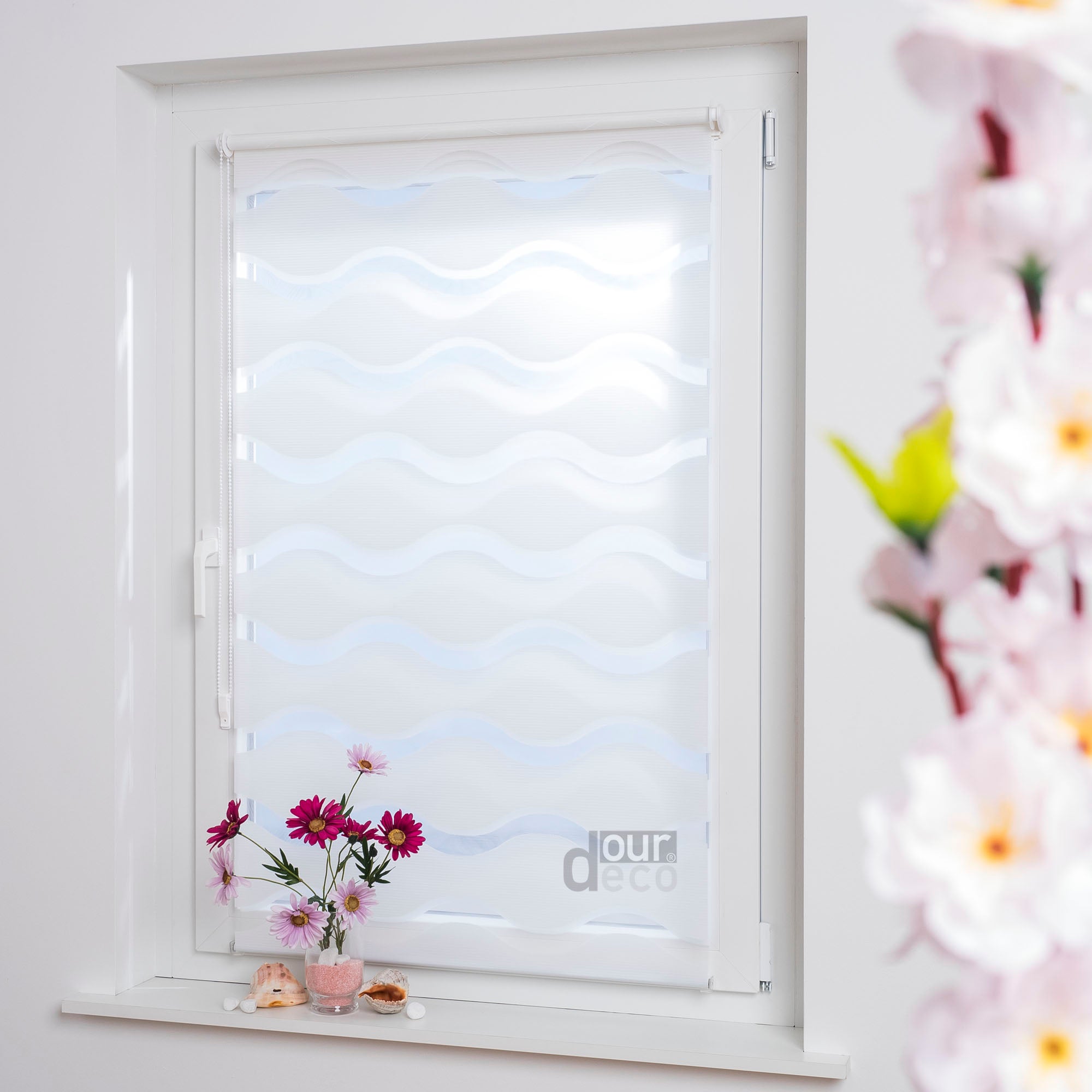 ourdeco® Doppel-Rollo Wave, Duo-Rollo, lichtdurchlässig, blickdicht, Montage ohne Bohren, verschiedene Farben und Größen