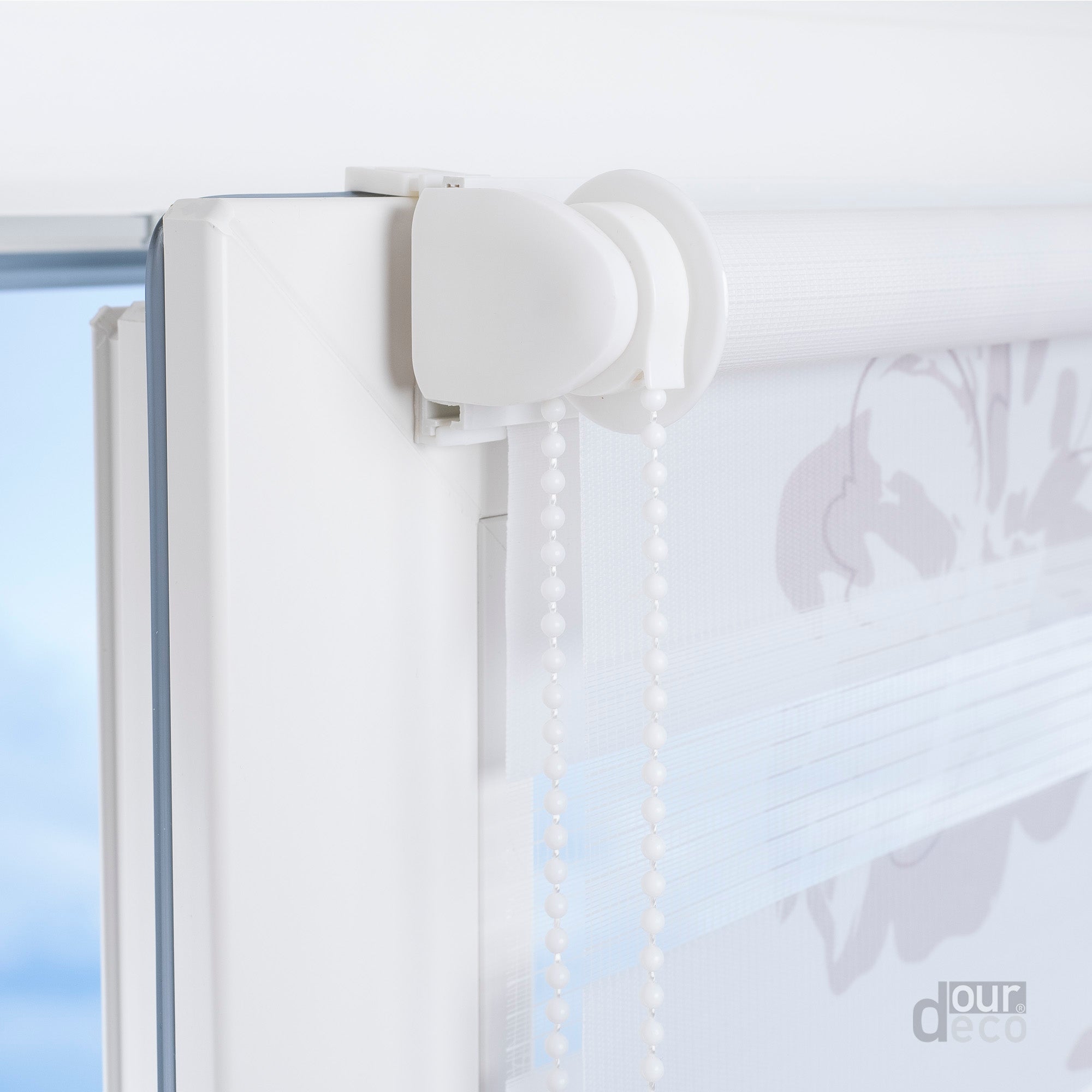 ourdeco® Doppel-Rollo Druckmotiv Blume oder Aster, Duo-Rollo, lichtdurchlässig, blickdicht, Montage ohne Bohren, verschiedene Größen