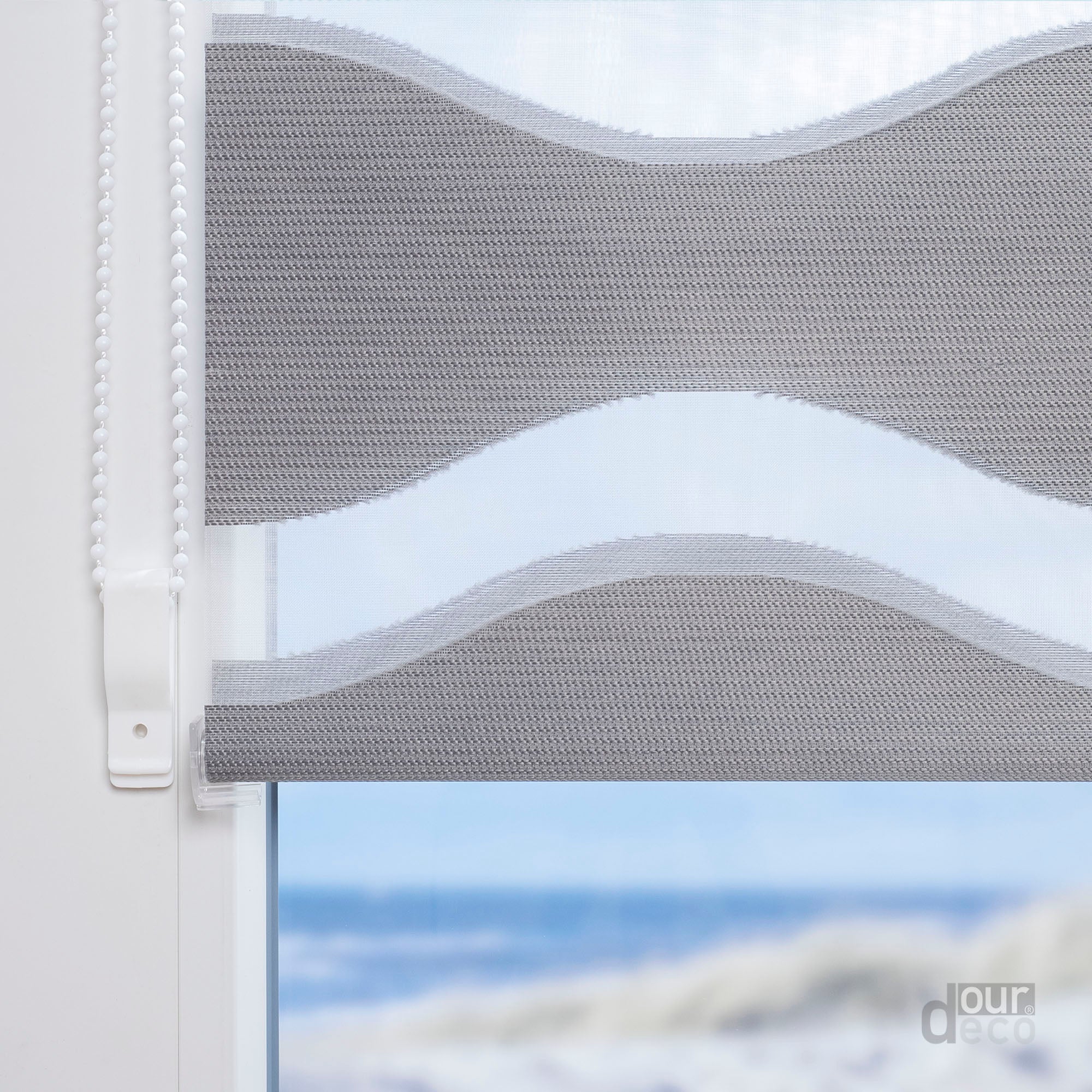 ourdeco® Doppel-Rollo Wave, Duo-Rollo, lichtdurchlässig, blickdicht, Montage ohne Bohren, verschiedene Farben und Größen