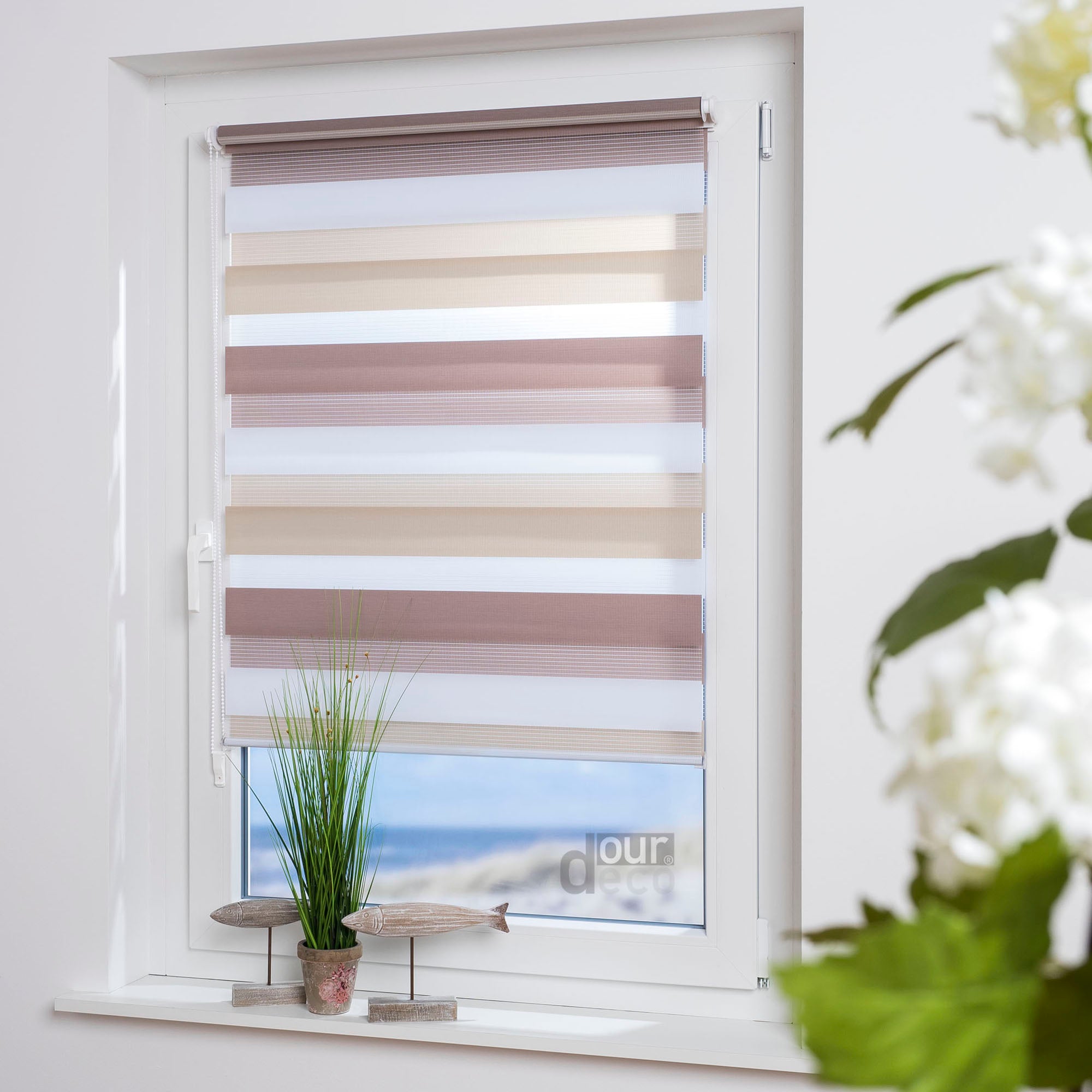 ourdeco® Doppel-Rollo Streifen und Farbverlauf, Duo-Rollo, lichtdurchlässig, blickdicht, Montage ohne Bohren, verschiedene Größen
