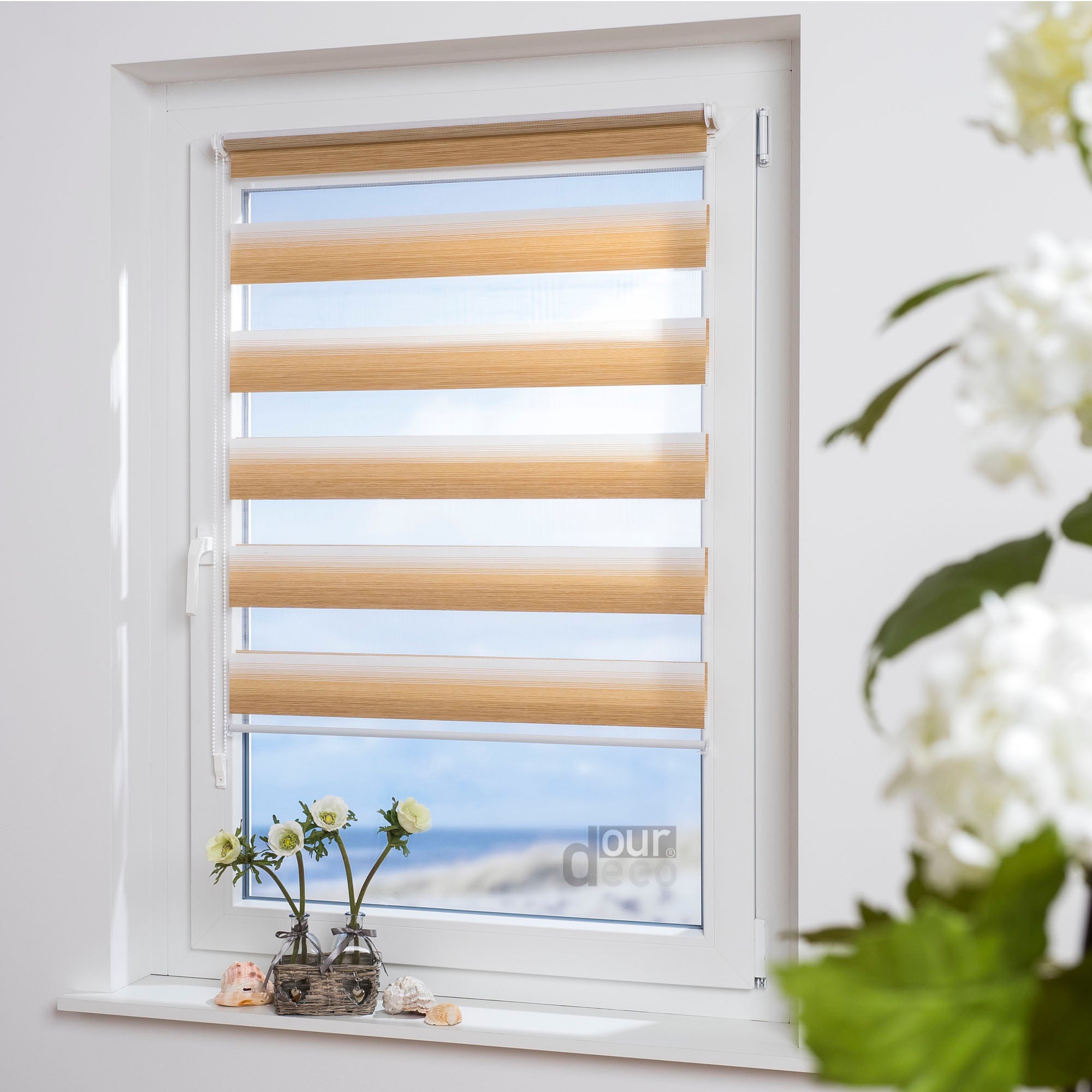 ourdeco® Doppel-Rollo Streifen und Farbverlauf, Duo-Rollo, lichtdurchlässig, blickdicht, Montage ohne Bohren, verschiedene Größen