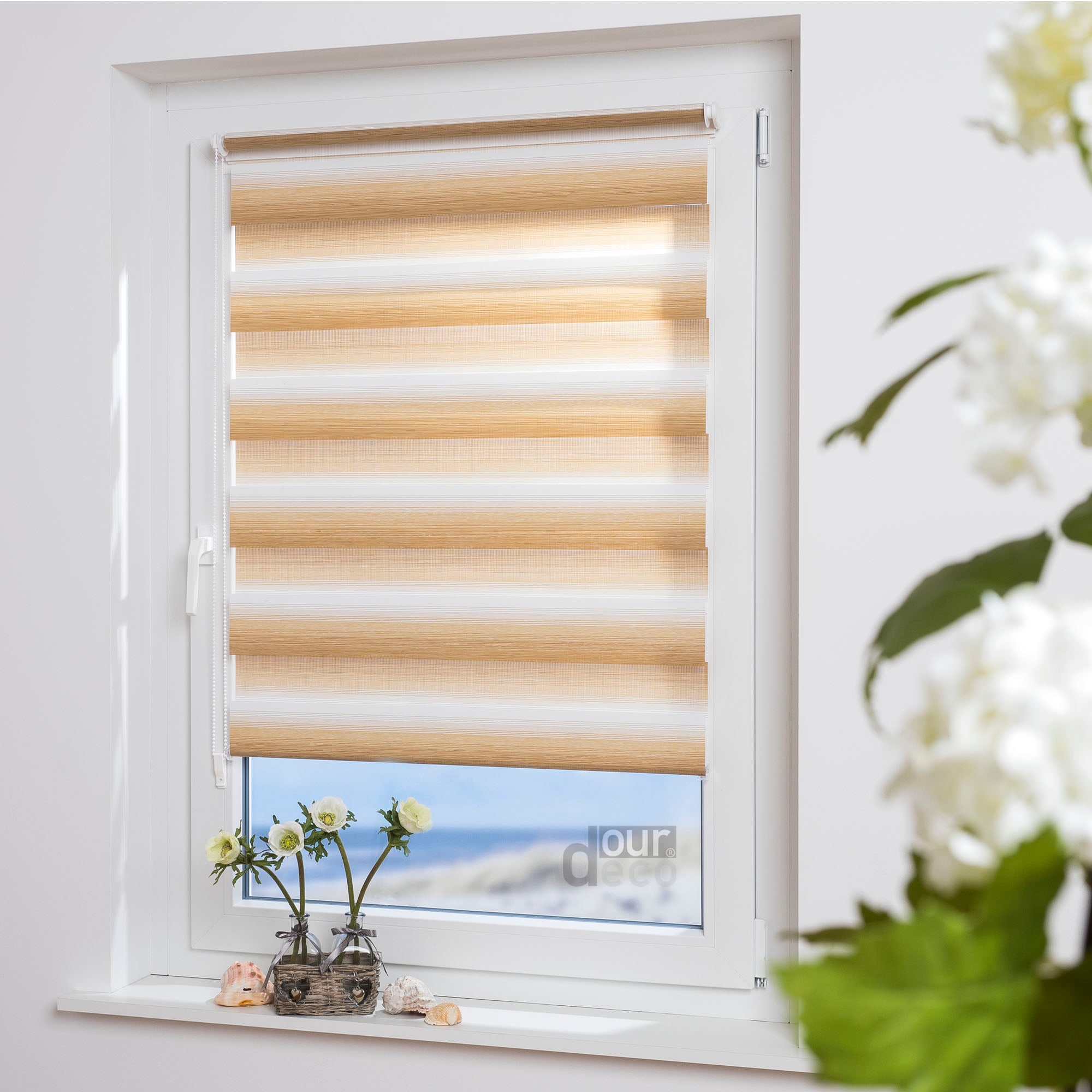 ourdeco® Doppel-Rollo Streifen und Farbverlauf, Duo-Rollo, lichtdurchlässig, blickdicht, Montage ohne Bohren, verschiedene Größen