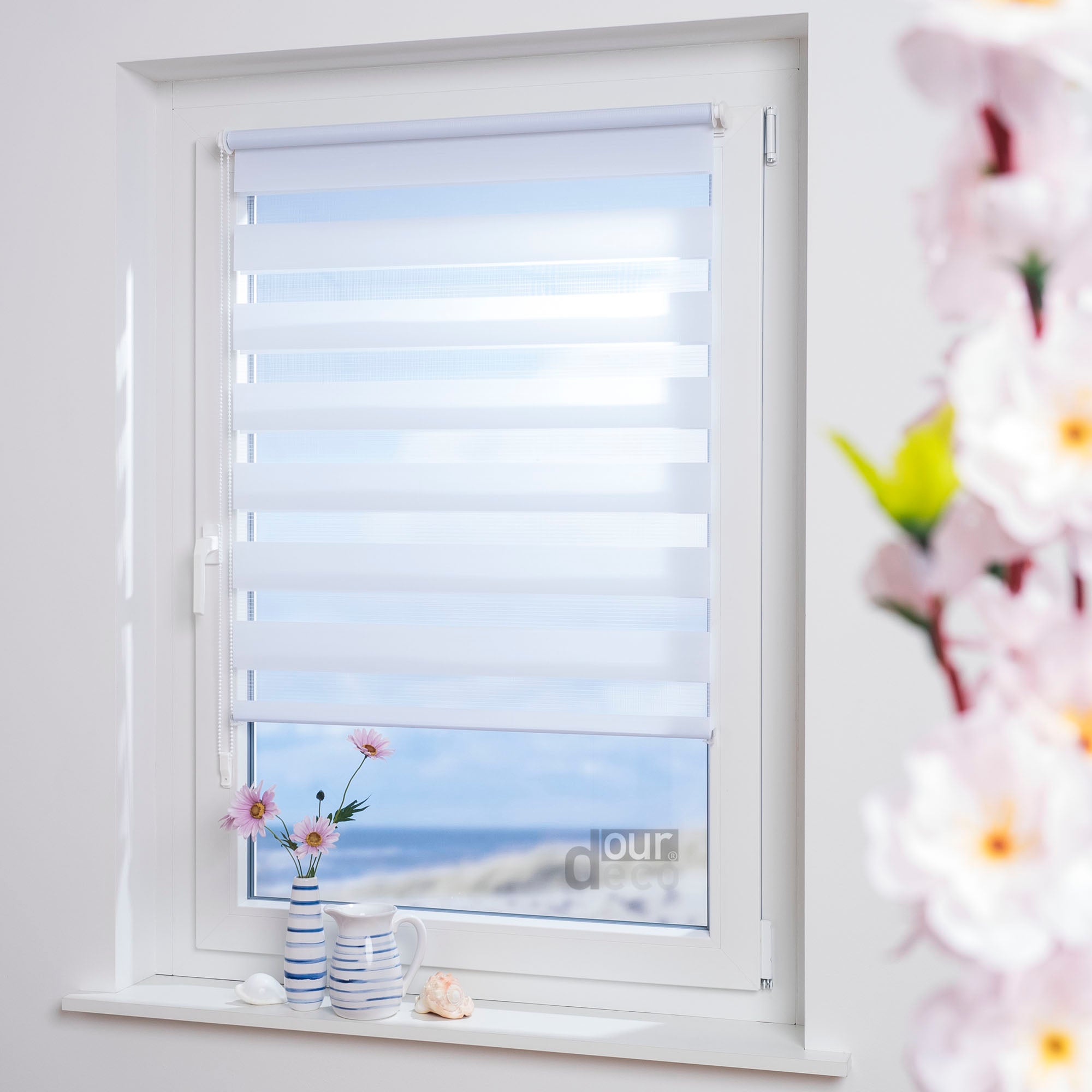 ourdeco® Doppel-Rollo Uni, Duo-Rollo, lichtdurchlässig, blickdicht, Montage ohne Bohren, viele Farben und Größen