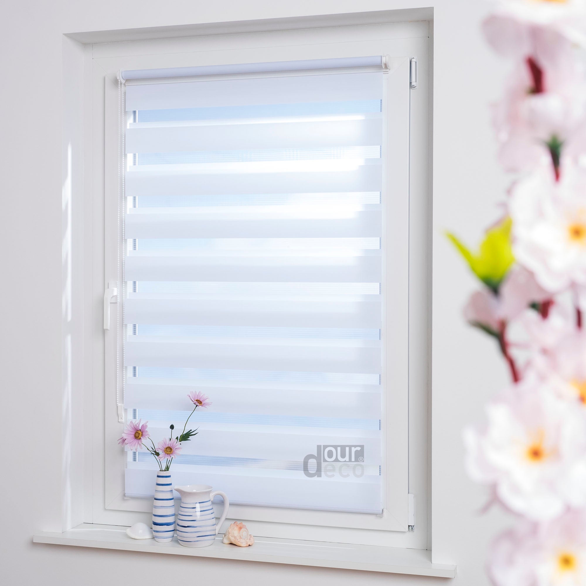 ourdeco® Doppel-Rollo Uni, Duo-Rollo, lichtdurchlässig, blickdicht, Montage ohne Bohren, viele Farben und Größen