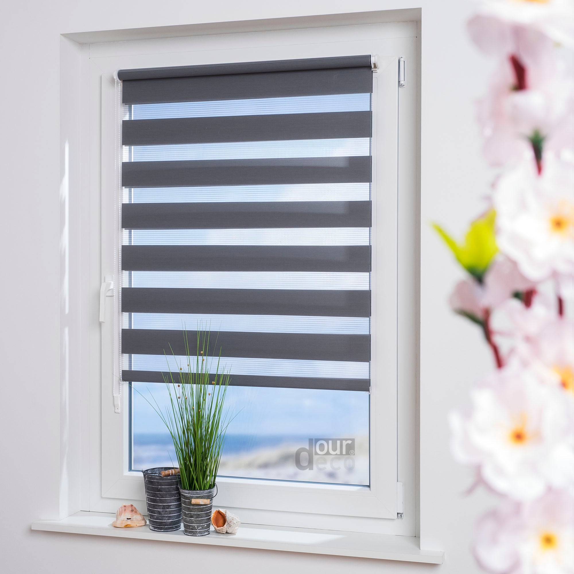 ourdeco® Doppel-Rollo Uni, Duo-Rollo, lichtdurchlässig, blickdicht, Montage ohne Bohren, viele Farben und Größen