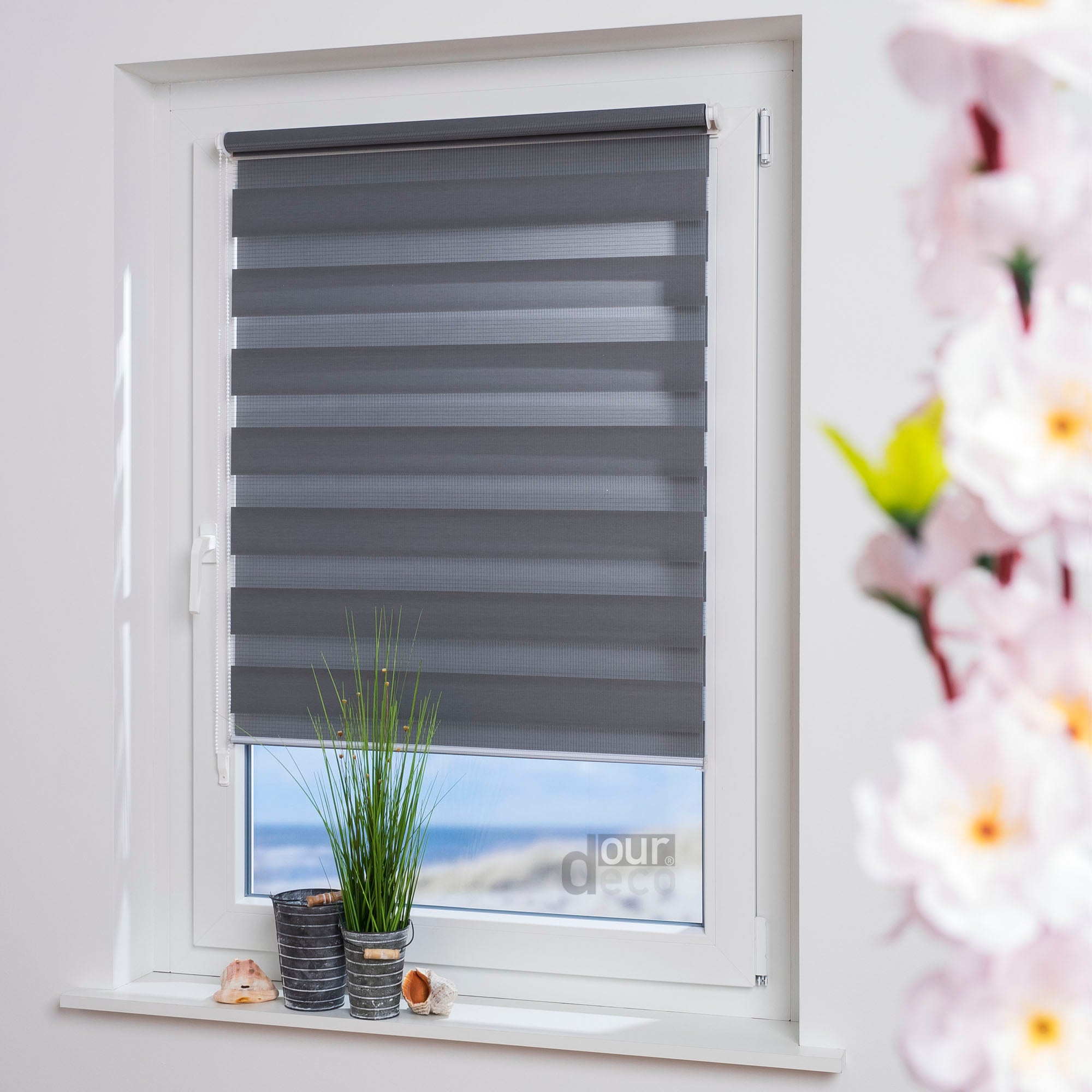 ourdeco® Doppel-Rollo Uni, Duo-Rollo, lichtdurchlässig, blickdicht, Montage ohne Bohren, viele Farben und Größen