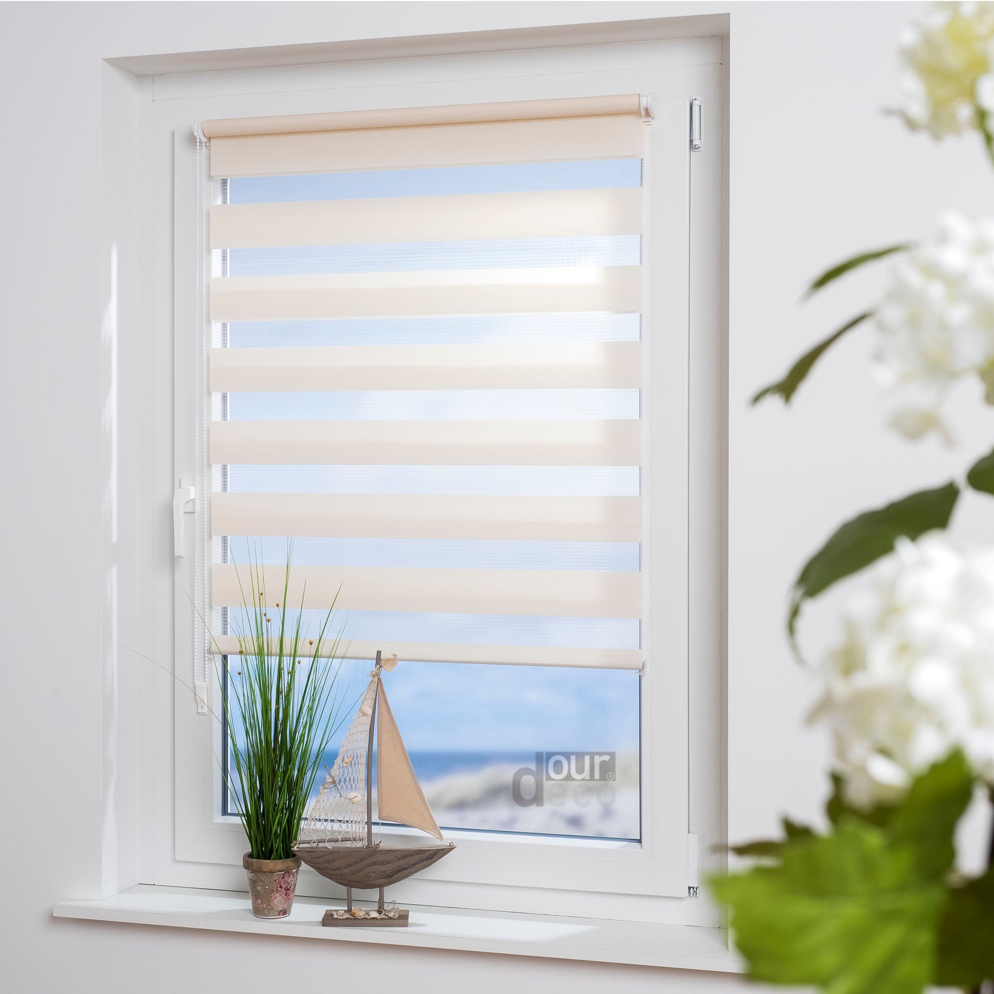 ourdeco® Doppel-Rollo Uni, Duo-Rollo, lichtdurchlässig, blickdicht, Montage ohne Bohren, viele Farben und Größen