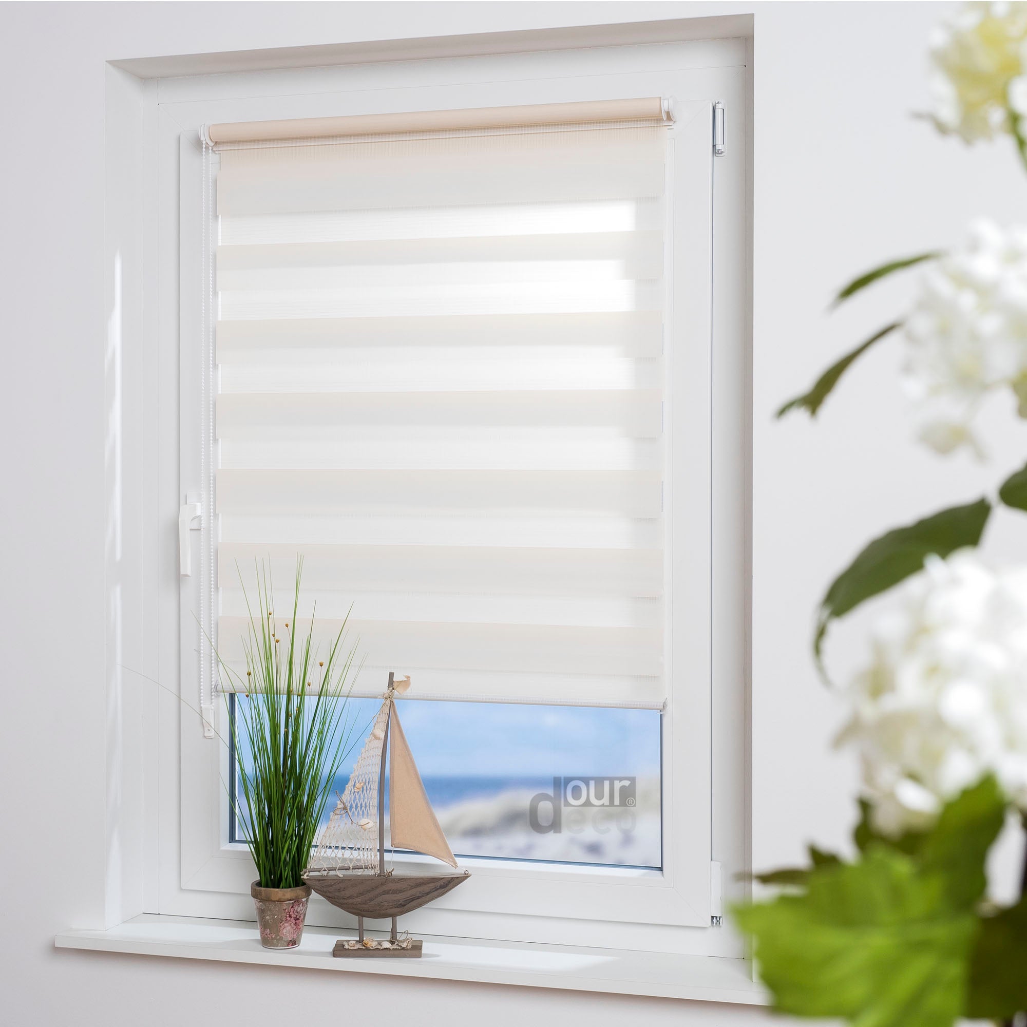 ourdeco® Doppel-Rollo Uni, Duo-Rollo, lichtdurchlässig, blickdicht, Montage ohne Bohren, viele Farben und Größen