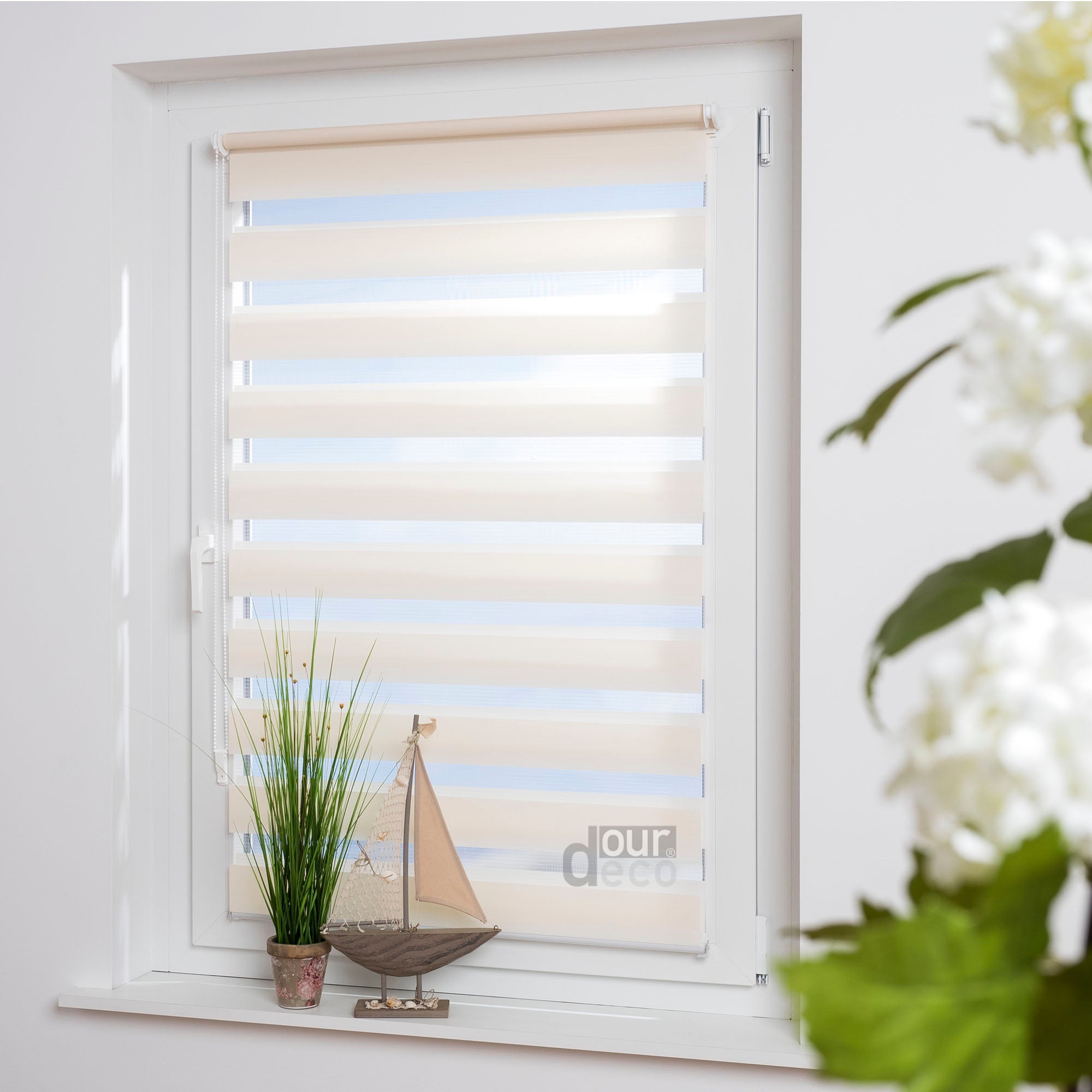 ourdeco® Doppel-Rollo Uni, Duo-Rollo, lichtdurchlässig, blickdicht, Montage ohne Bohren, viele Farben und Größen