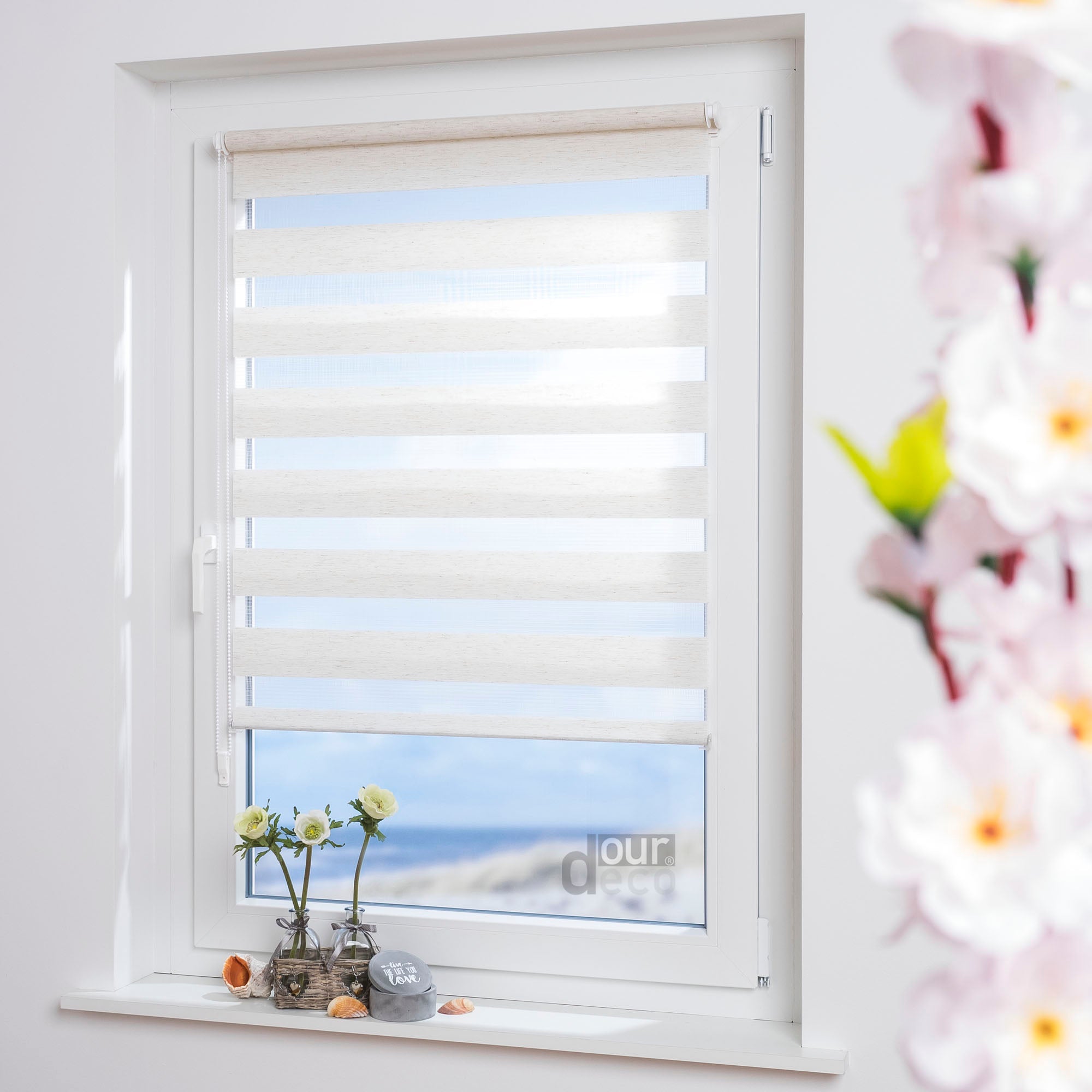 ourdeco® Doppel-Rollo Uni, Duo-Rollo, lichtdurchlässig, blickdicht, Montage ohne Bohren, viele Farben und Größen