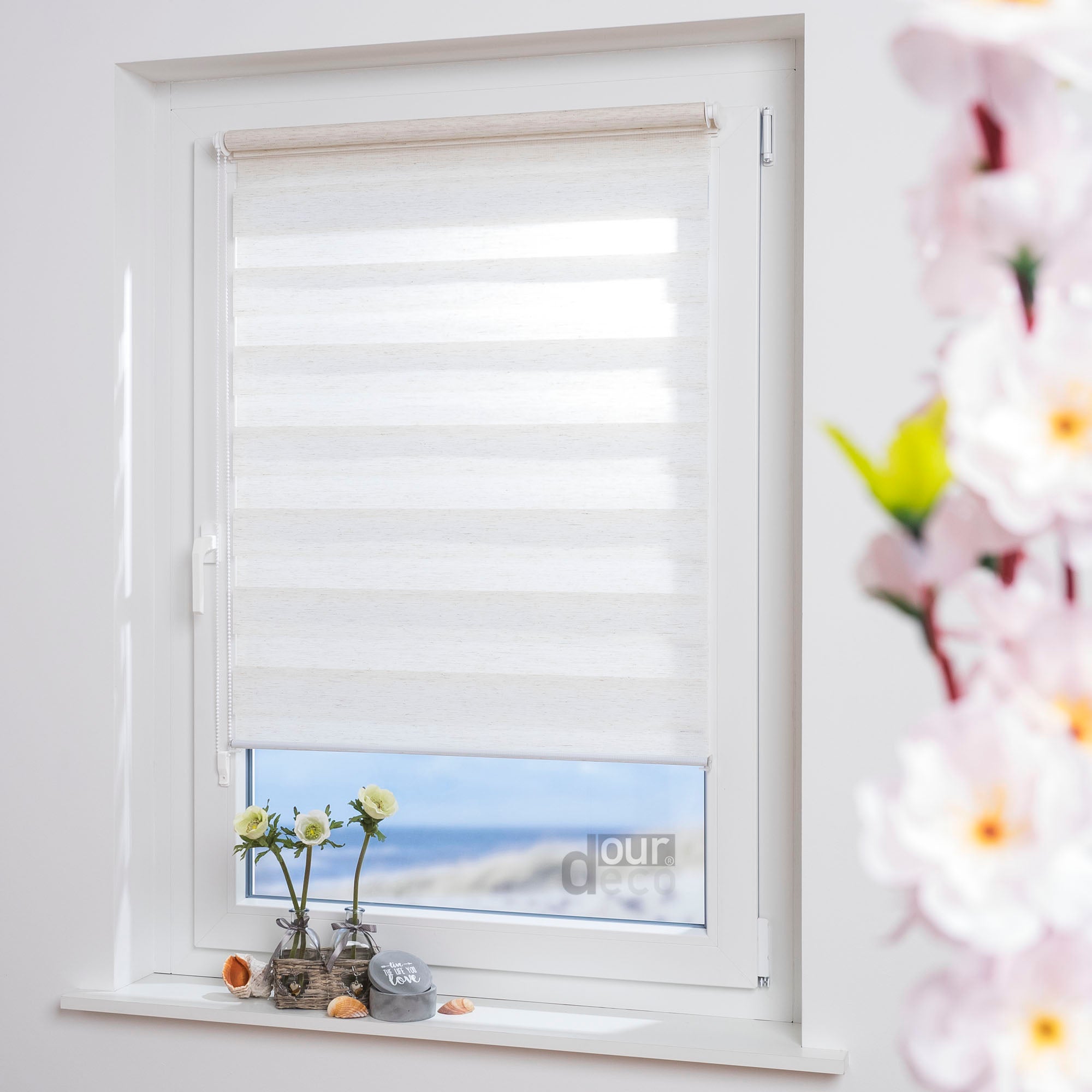 ourdeco® Doppel-Rollo Uni, Duo-Rollo, lichtdurchlässig, blickdicht, Montage ohne Bohren, viele Farben und Größen