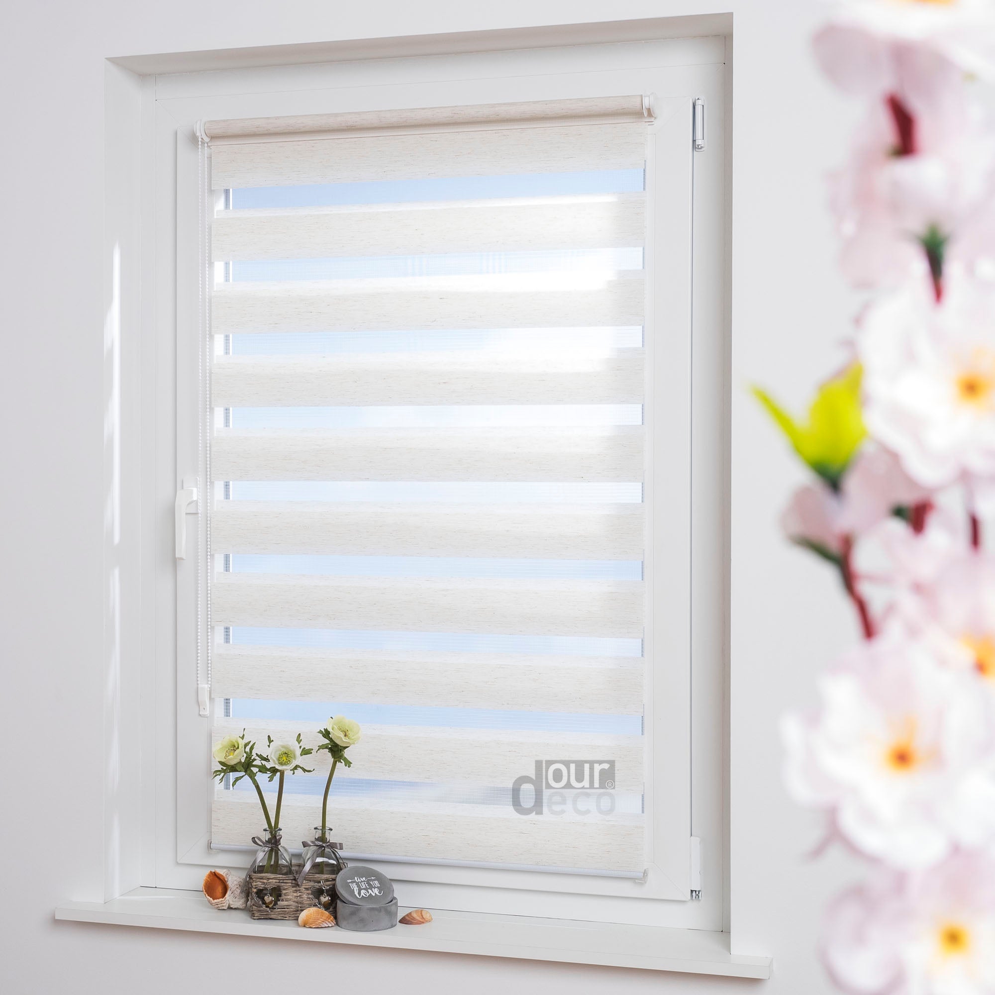 ourdeco® Doppel-Rollo Uni, Duo-Rollo, lichtdurchlässig, blickdicht, Montage ohne Bohren, viele Farben und Größen