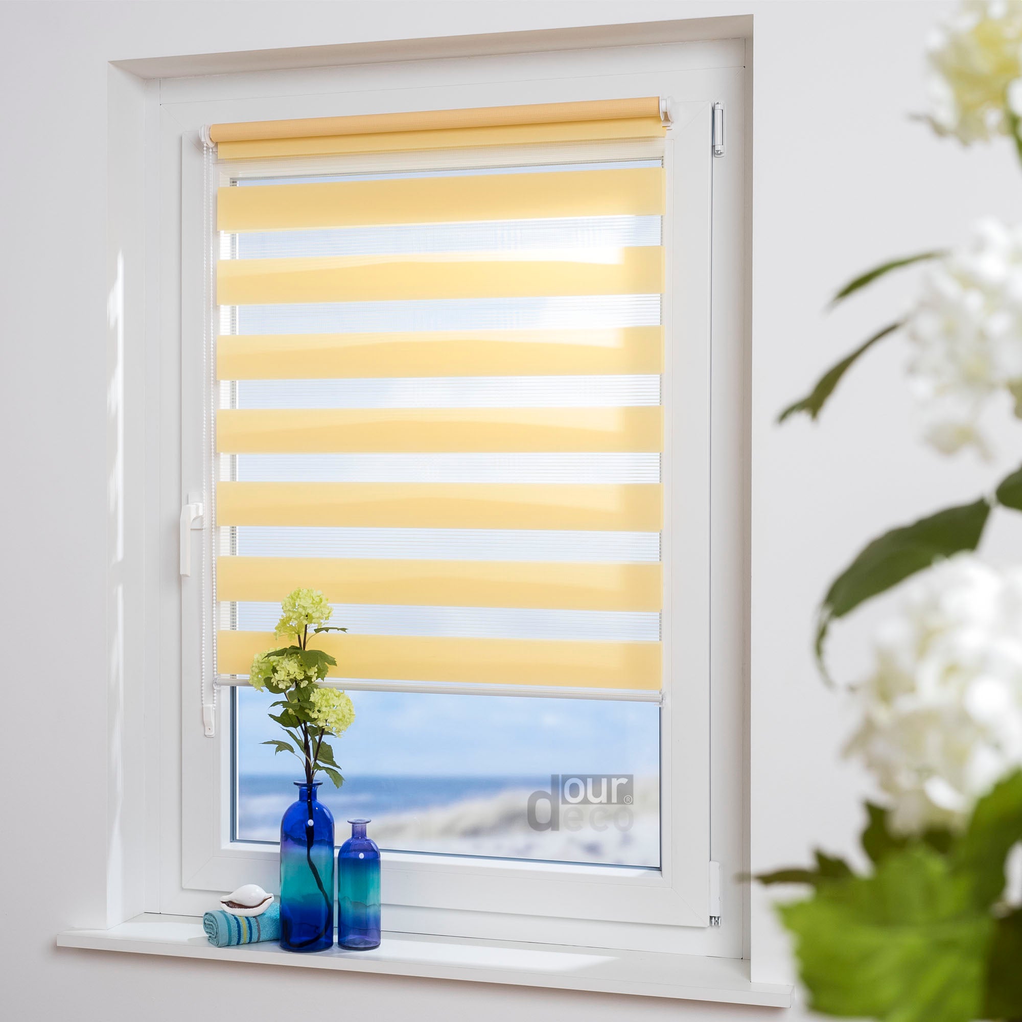 ourdeco® Doppel-Rollo Uni, Duo-Rollo, lichtdurchlässig, blickdicht, Montage ohne Bohren, viele Farben und Größen