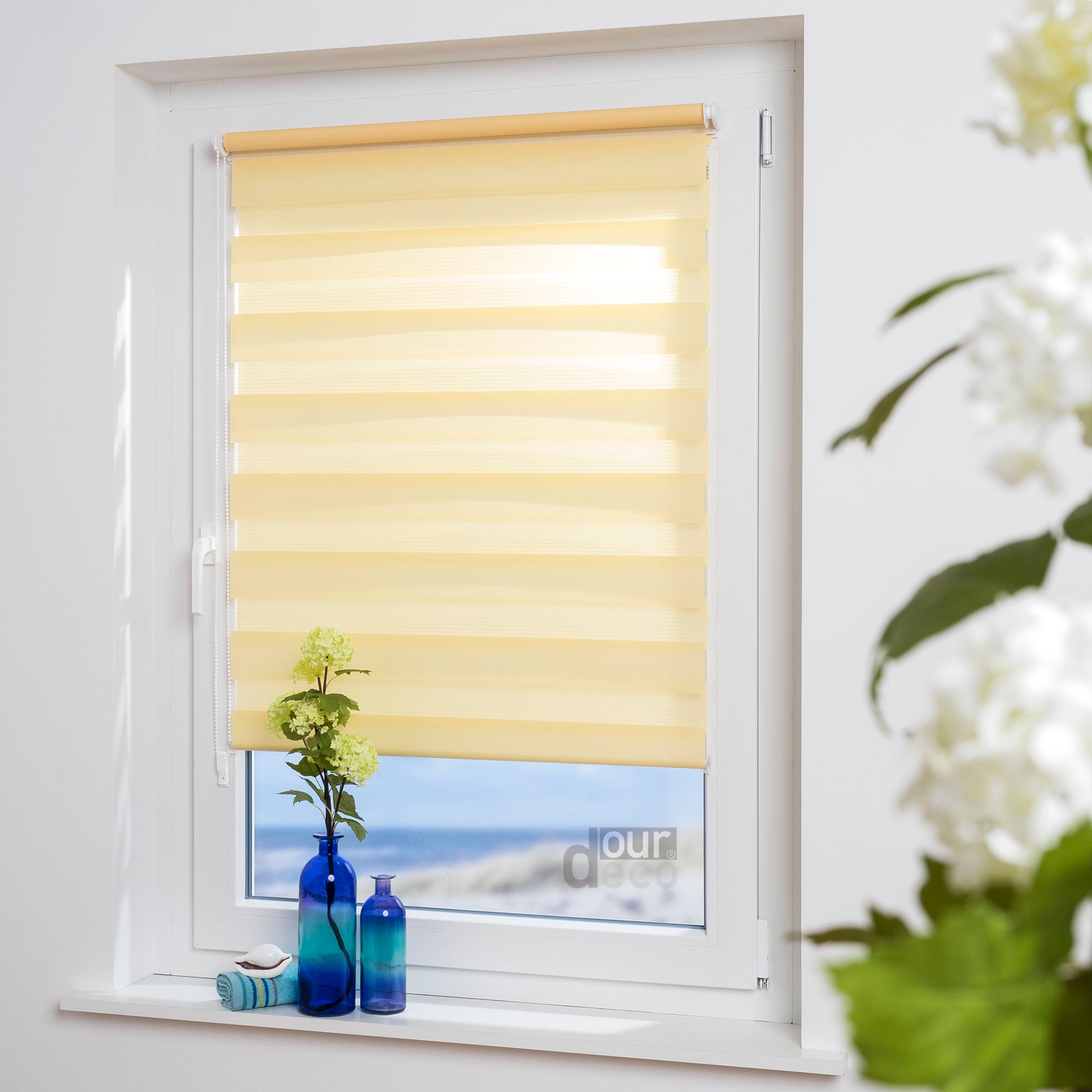 ourdeco® Doppel-Rollo Uni, Duo-Rollo, lichtdurchlässig, blickdicht, Montage ohne Bohren, viele Farben und Größen