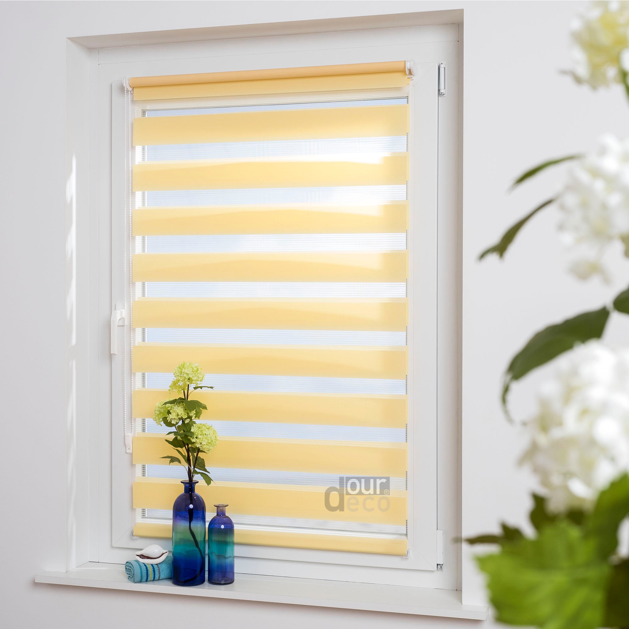 ourdeco® Doppel-Rollo Uni, Duo-Rollo, lichtdurchlässig, blickdicht, Montage ohne Bohren, viele Farben und Größen