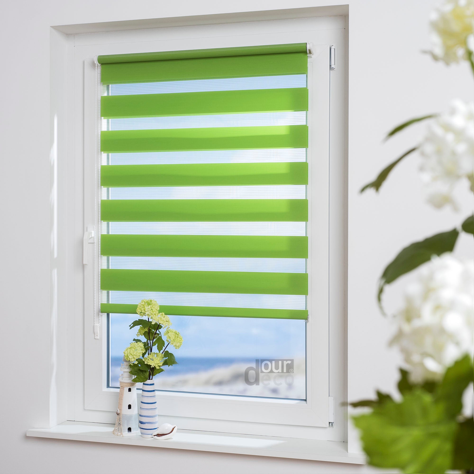 ourdeco® Doppel-Rollo Uni, Duo-Rollo, lichtdurchlässig, blickdicht, Montage ohne Bohren, viele Farben und Größen