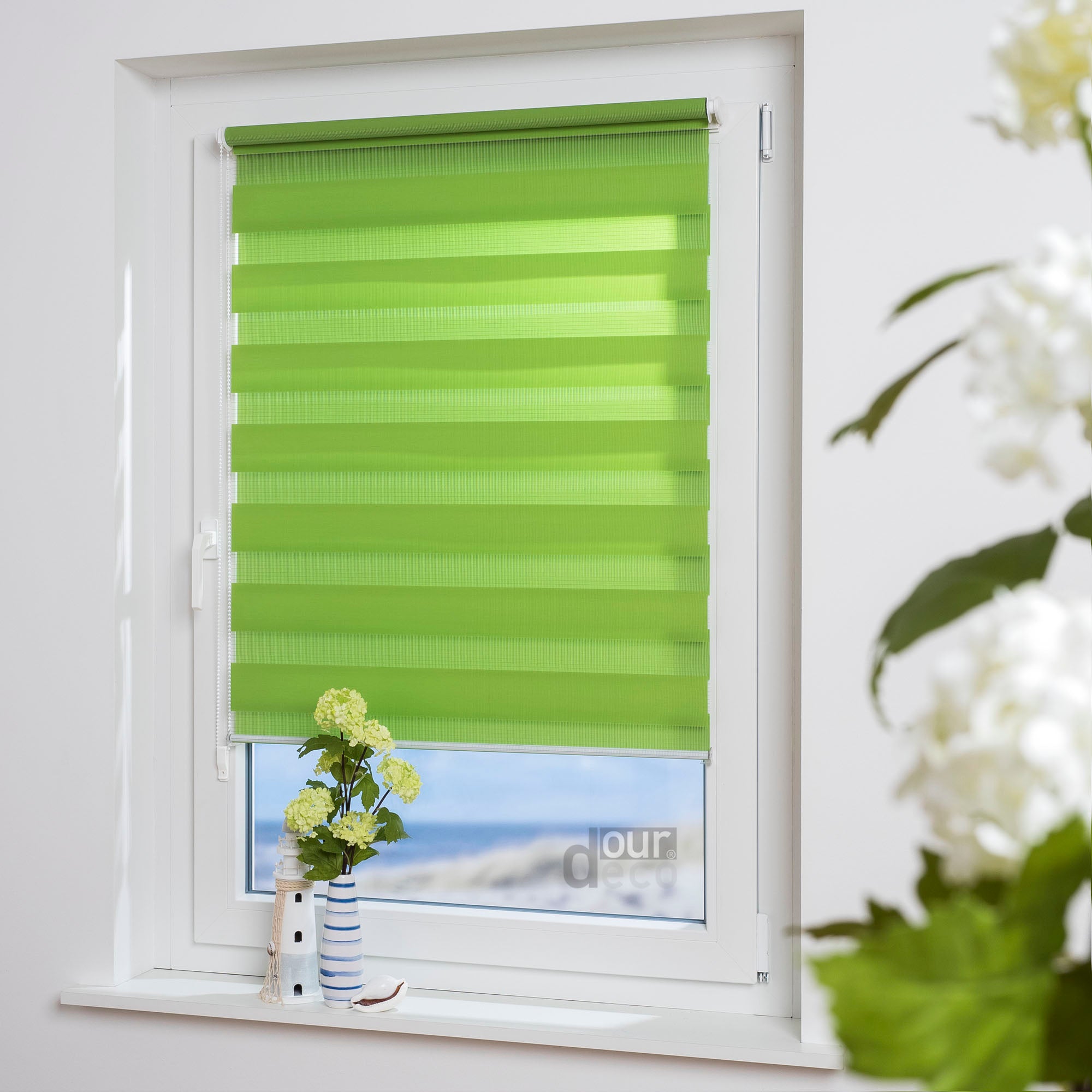ourdeco® Doppel-Rollo Uni, Duo-Rollo, lichtdurchlässig, blickdicht, Montage ohne Bohren, viele Farben und Größen