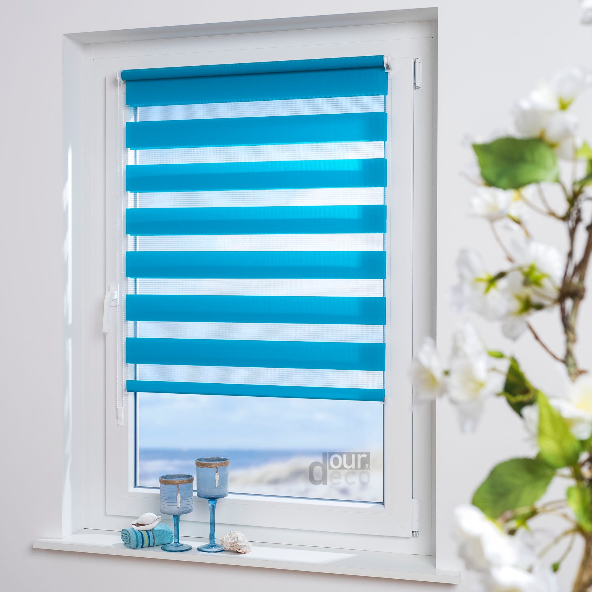 ourdeco® Doppel-Rollo Uni, Duo-Rollo, lichtdurchlässig, blickdicht, Montage ohne Bohren, viele Farben und Größen