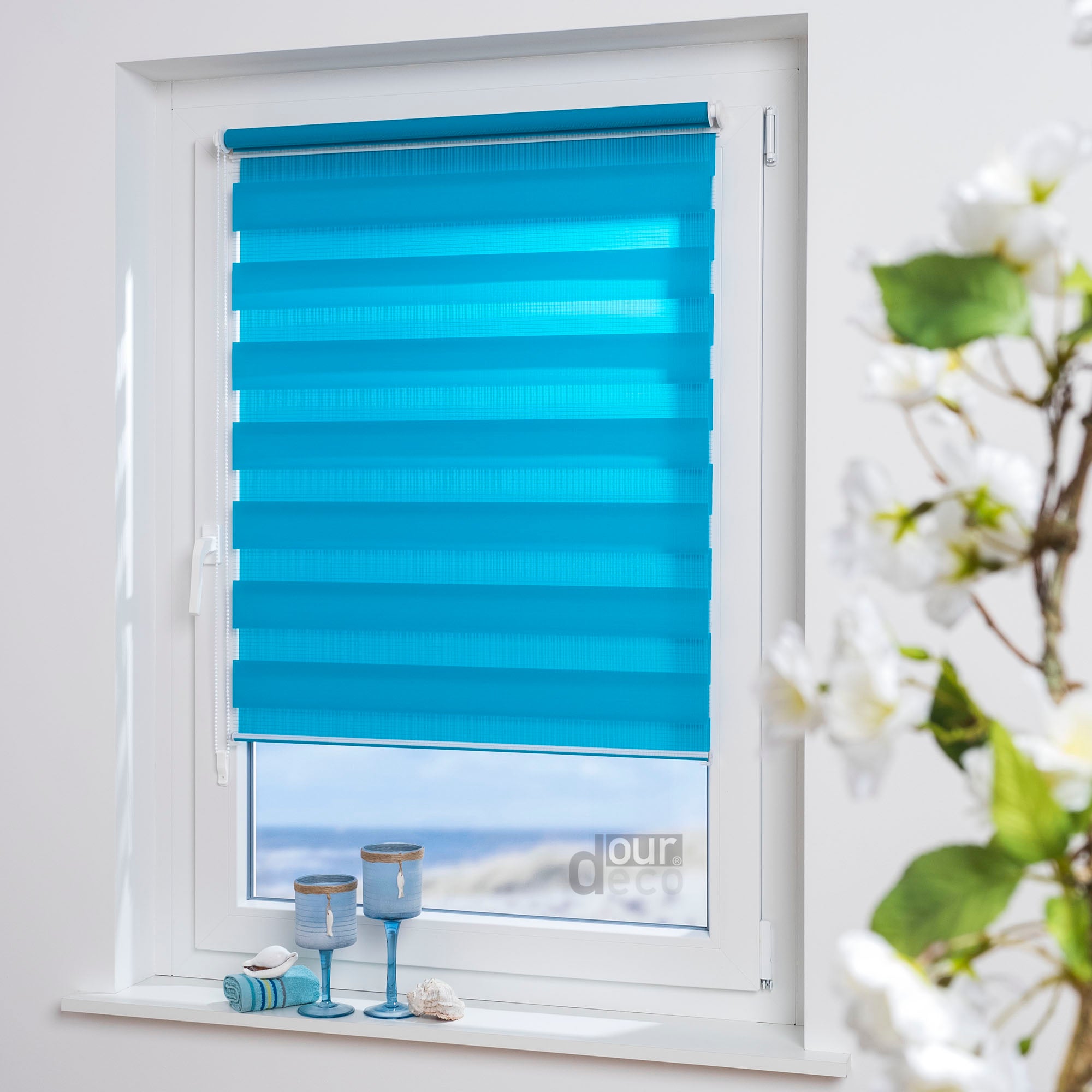 ourdeco® Doppel-Rollo Uni, Duo-Rollo, lichtdurchlässig, blickdicht, Montage ohne Bohren, viele Farben und Größen
