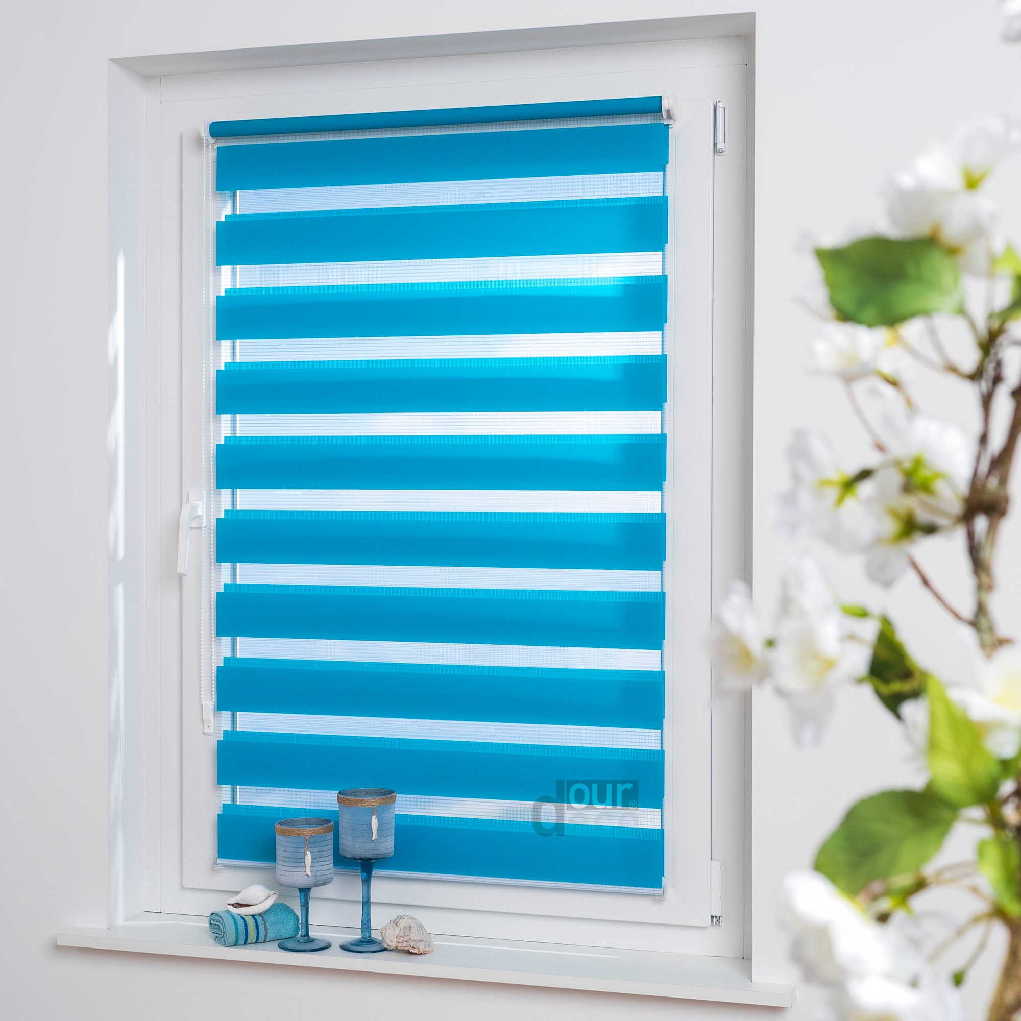 ourdeco® Doppel-Rollo Uni, Duo-Rollo, lichtdurchlässig, blickdicht, Montage ohne Bohren, viele Farben und Größen