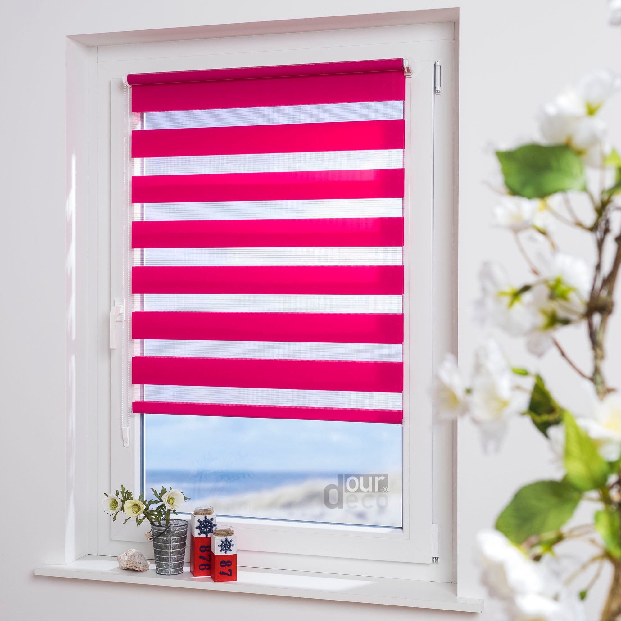 ourdeco® Doppel-Rollo Uni, Duo-Rollo, lichtdurchlässig, blickdicht, Montage ohne Bohren, viele Farben und Größen