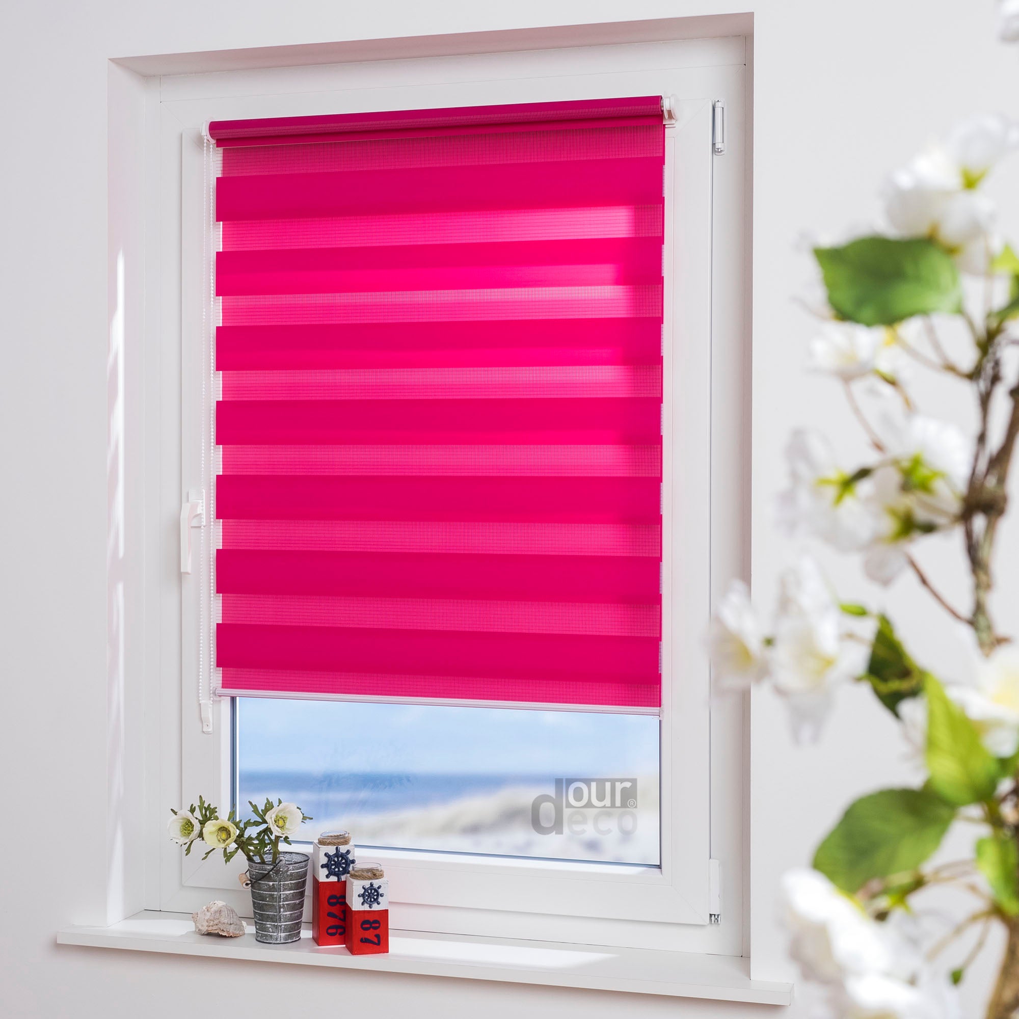 ourdeco® Doppel-Rollo Uni, Duo-Rollo, lichtdurchlässig, blickdicht, Montage ohne Bohren, viele Farben und Größen
